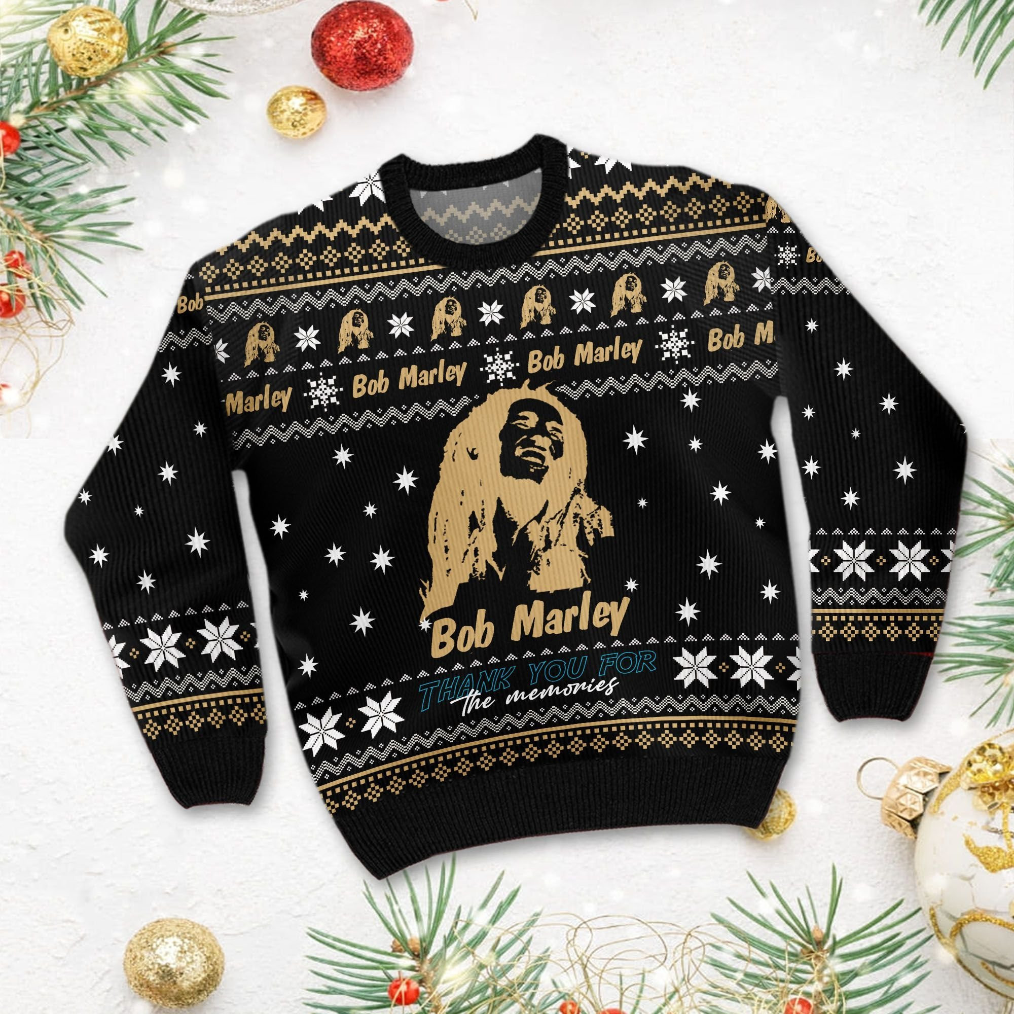 Bob Marley Thank You For The Memories Ugly Christmas Sweater Adult 3D Funny Matching for family - Image 2
