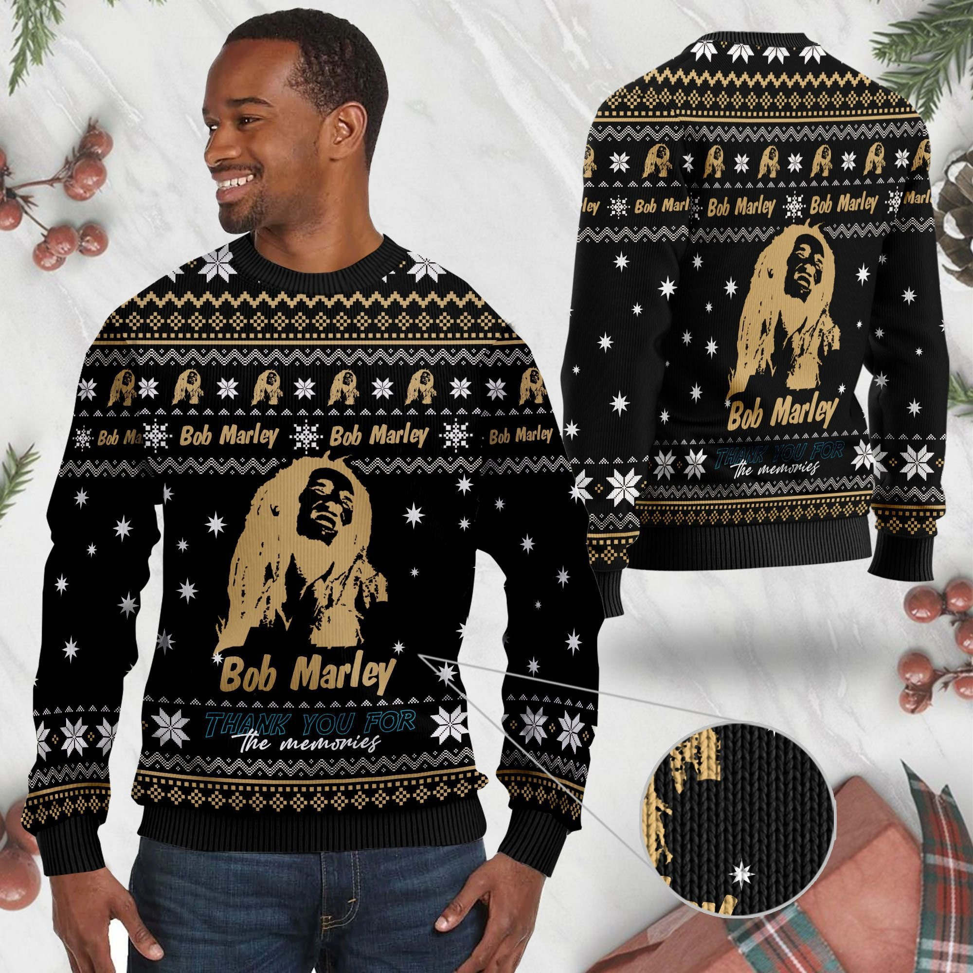 Bob Marley Thank You For The Memories Ugly Christmas Sweater Adult 3D Funny Matching for family