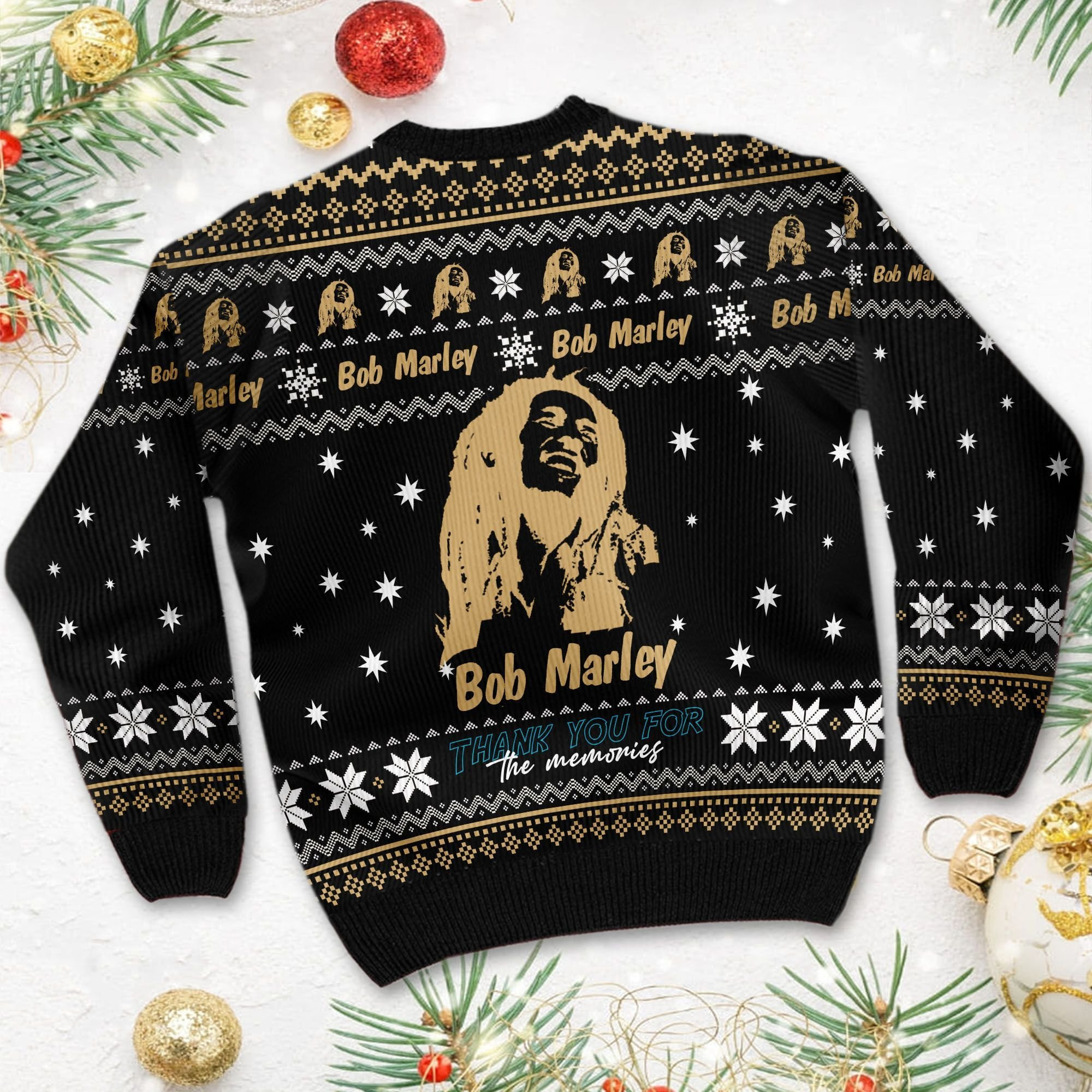 Bob Marley Thank You For The Memories Ugly Christmas Sweater Adult 3D Funny Matching for family - Image 3