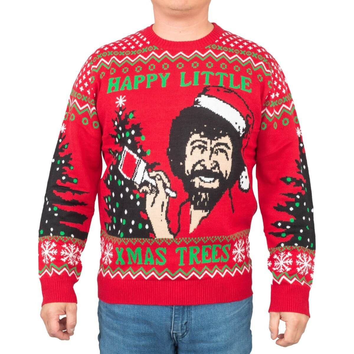Bob Ross Happy Little Xmas Trees For Unisex Ugly Christmas Sweater Adult 3D Funny Matching for family