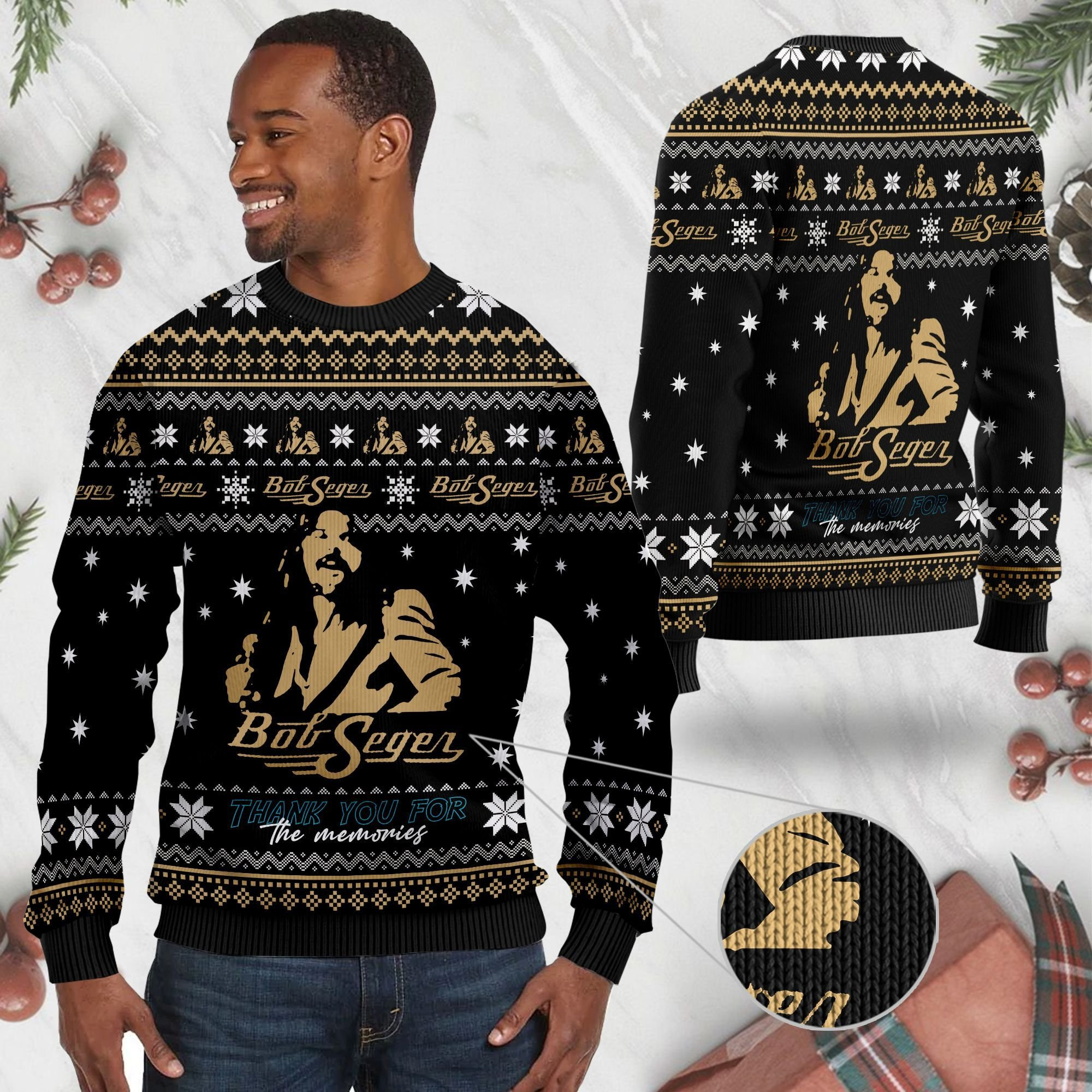 Bob Seger Thank You For The Memories Ugly Christmas Sweater Adult 3D Funny Matching for family - Image 2