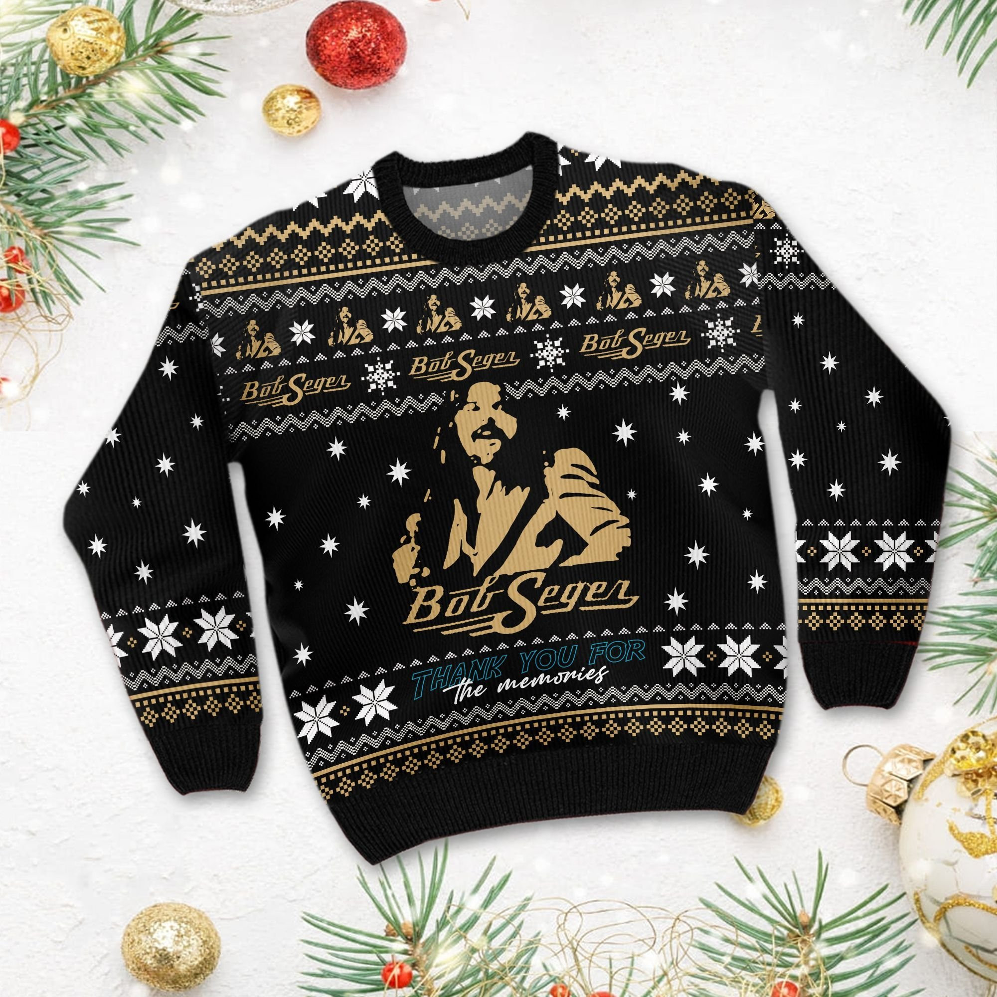 Bob Seger Thank You For The Memories Ugly Christmas Sweater Adult 3D Funny Matching for family - Image 3