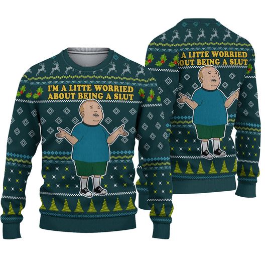 Bobby Hill I'm A Little Worried About Being A Sl.t Ugly Christmas Sweater, Movie Quote Sweater - Image 5