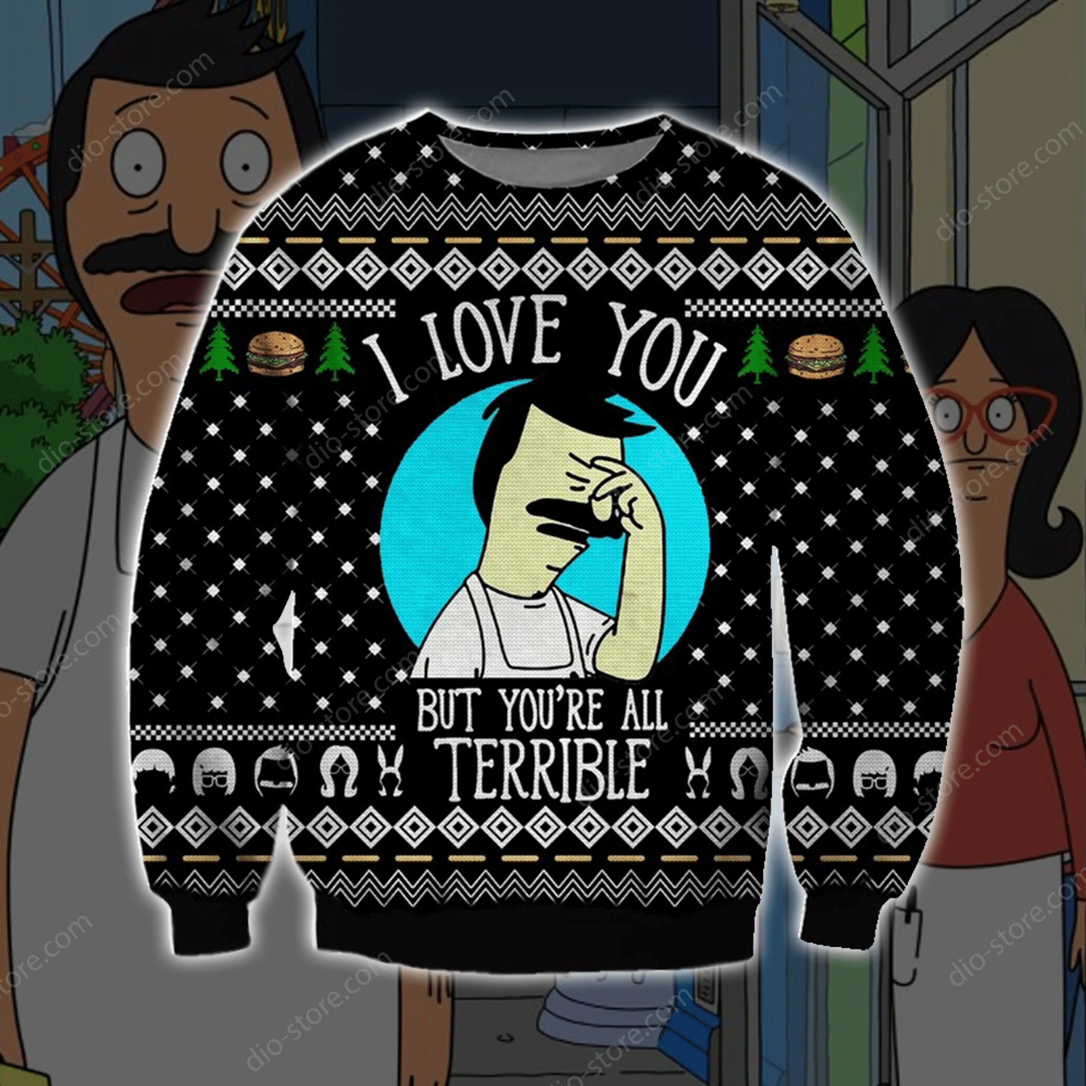 Bob'S Burgers Knitting Pattern 3D Print Ugly Christmas Sweater Adult 3D Funny Matching for family
