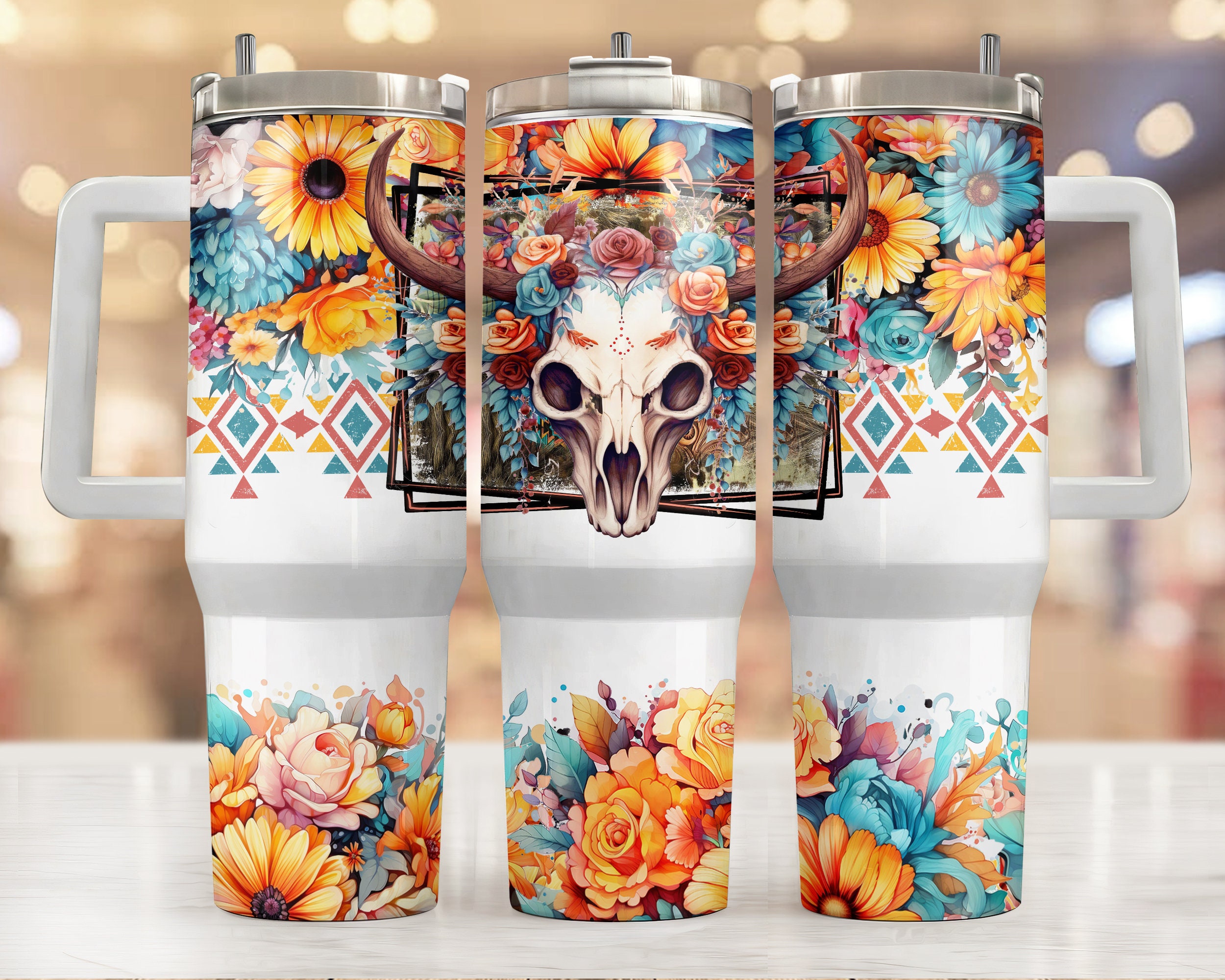 Boho Cow Skull Custom Stanley Cup 40 oz 30 oz Tumbler With HandleTVC2301955