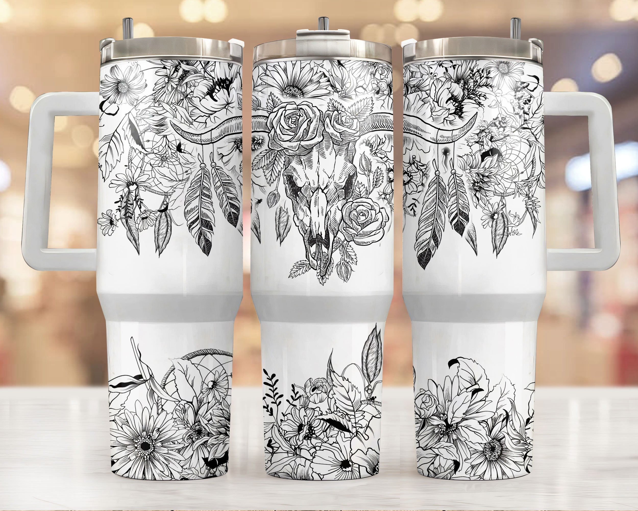 Boho Cow Skull Custom Stanley Cup 40 oz 30 oz Tumbler With HandleTVC2301955
