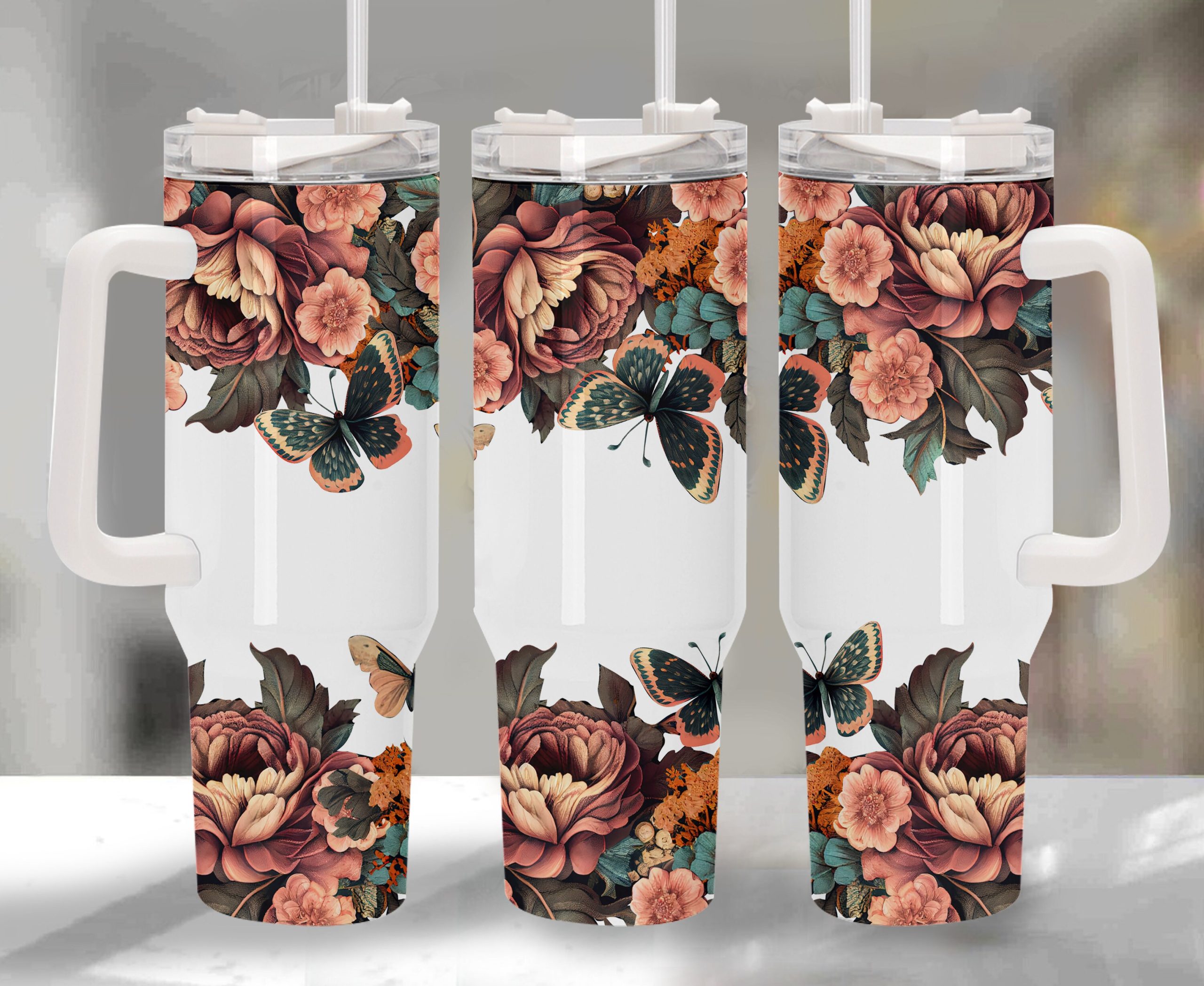 Boho Floral and Butterfly Custom Stanley Cup 40 oz 30 oz Tumbler With HandleTVC2301963