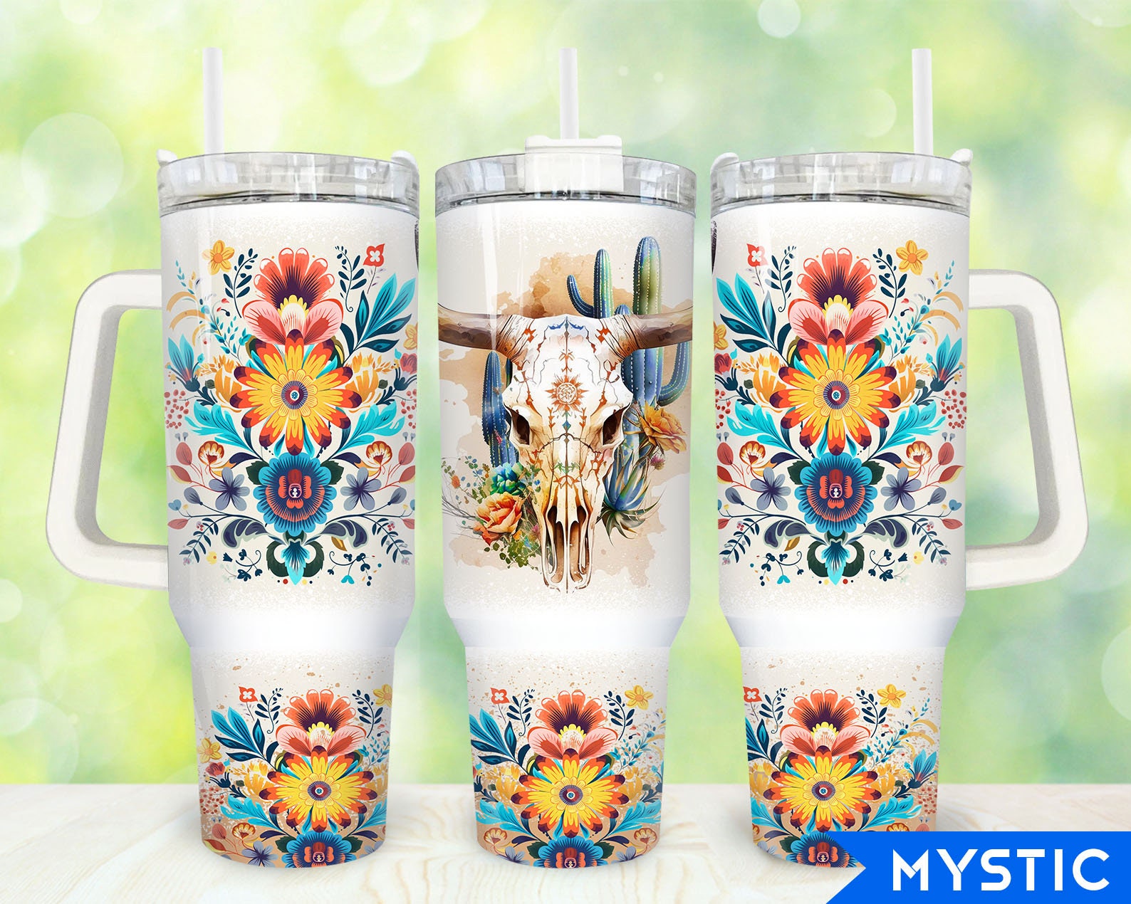 Boho Floral Bull Skull Custom Stanley Cup 40 oz 30 oz Tumbler With HandleTVC2301916