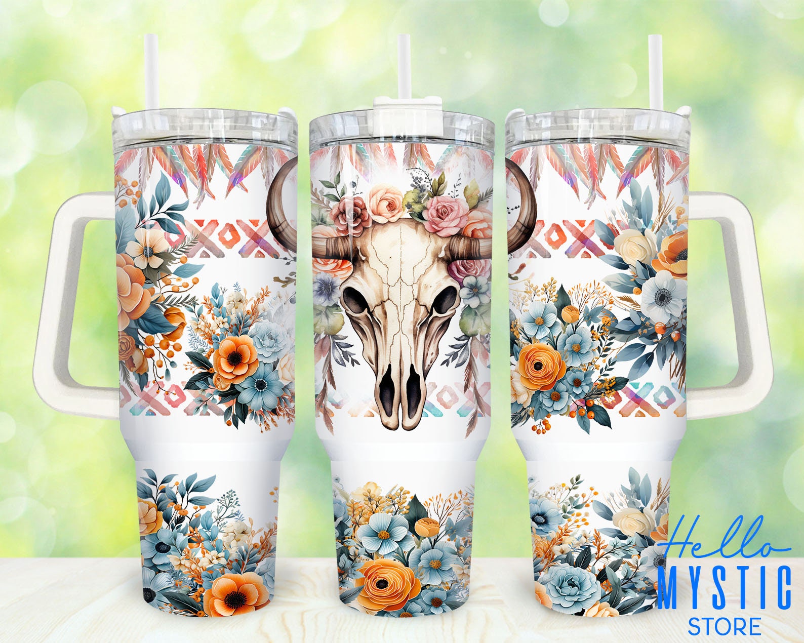 Boho Floral Bull Skull Custom Stanley Cup 40 oz 30 oz Tumbler With HandleTVC2301916