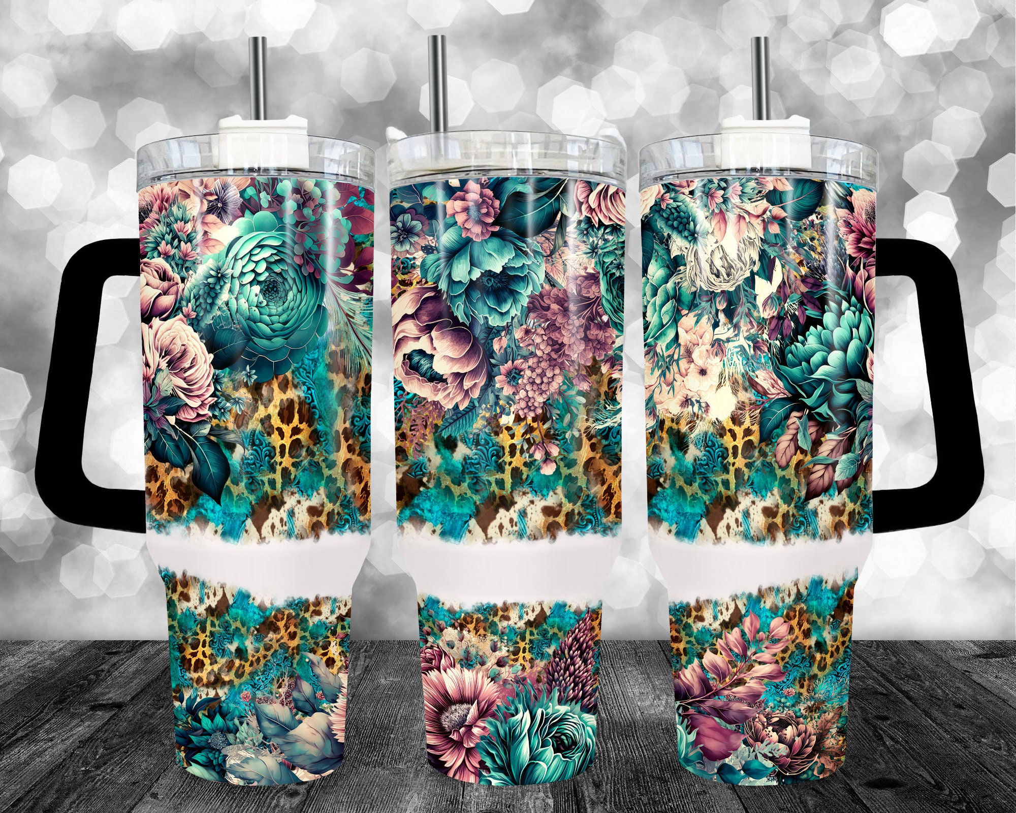 Boho Floral Leopard Print Custom Stanley Cup 40 oz 30 oz Tumbler With HandleTVC2301165
