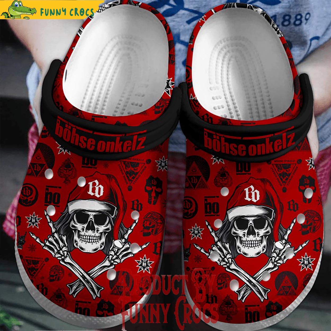 Bohse Onkelz Skull Christmas Crocs Crocband Clogs Shoes Comfortable For Men Women and Kids