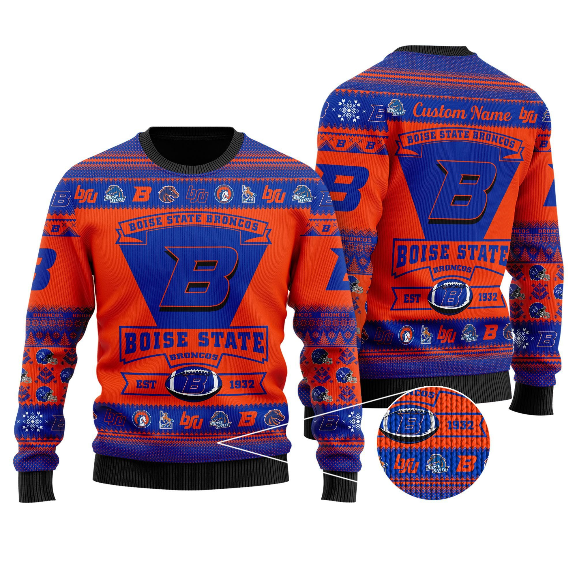 Boise State Broncos Football Team Logo Personalized Ugly Christmas Sweater Adult 3D Funny Matching for family