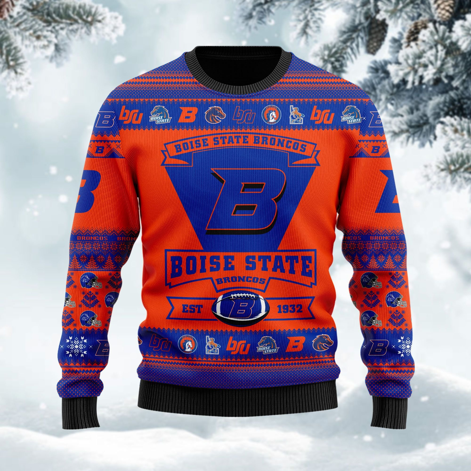 Boise State Broncos Football Team Logo Personalized Ugly Christmas Sweater Adult 3D Funny Matching for family - Image 2