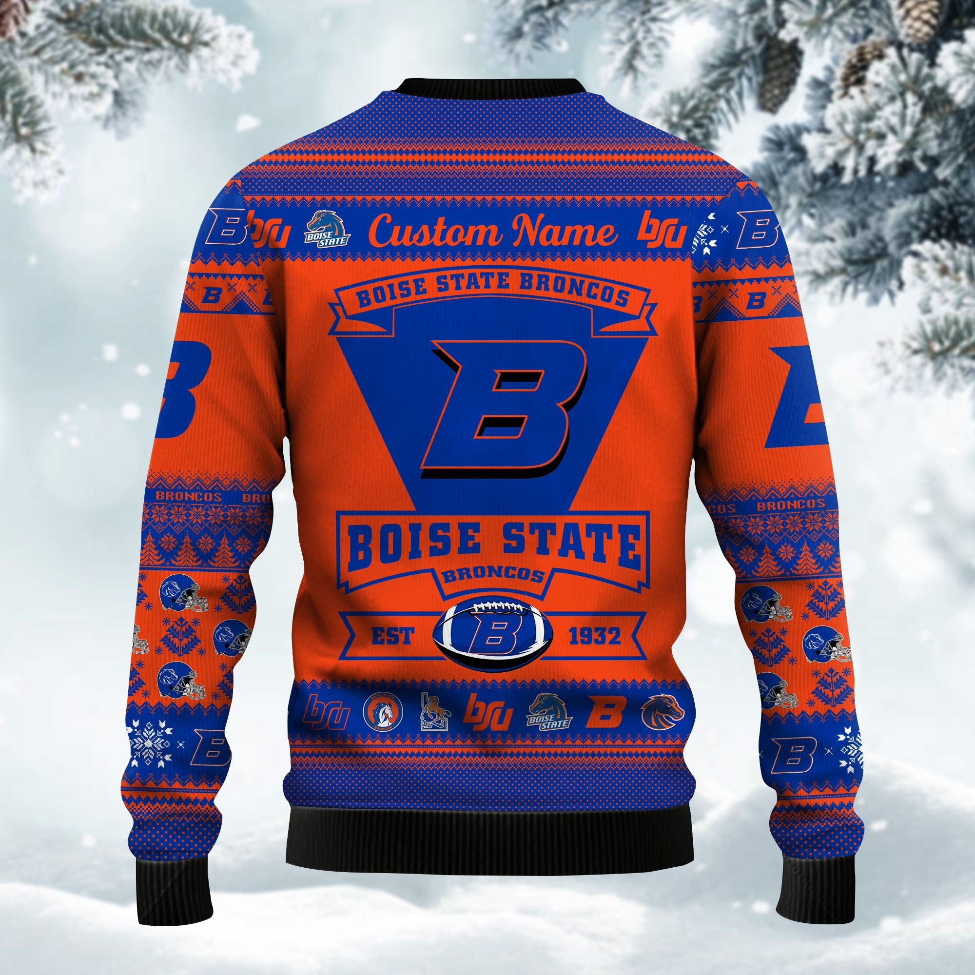 Boise State Broncos Football Team Logo Personalized Ugly Christmas Sweater Adult 3D Funny Matching for family - Image 3