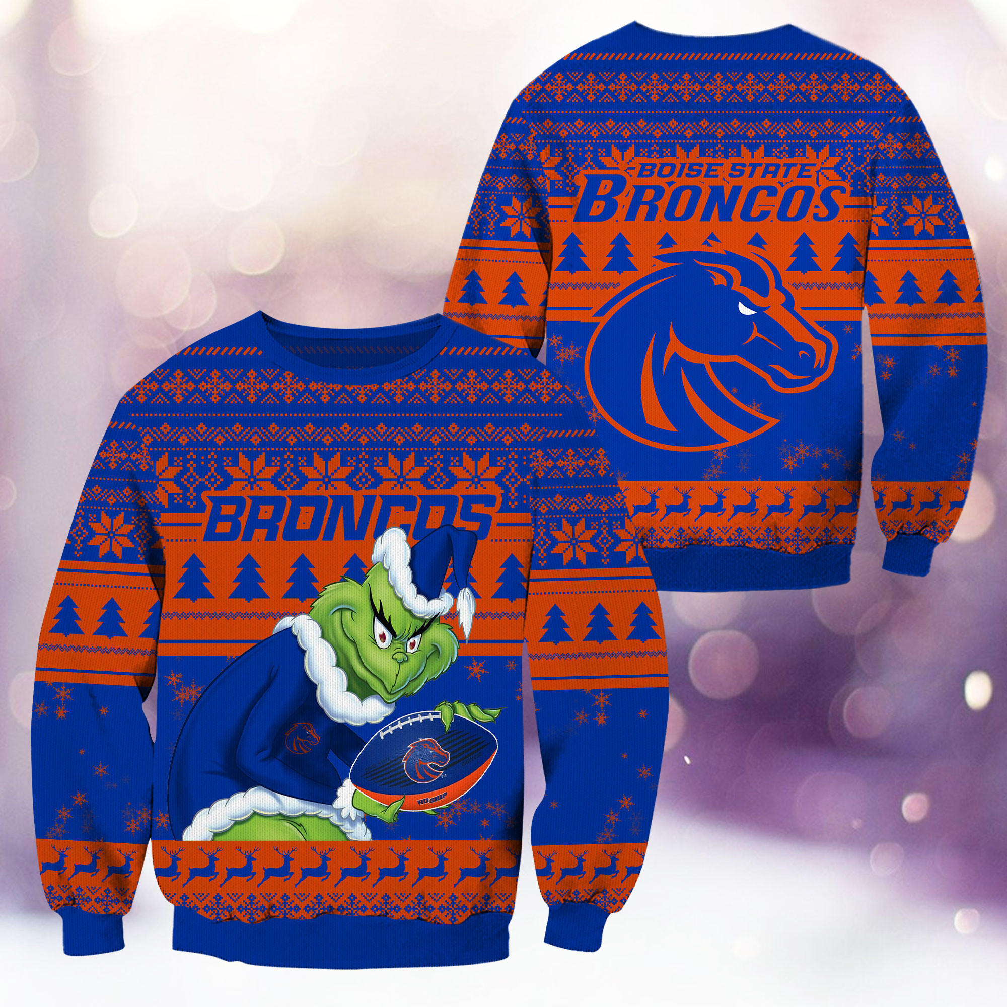 Boise State Broncos Grinch Ugly Christmas Sweater Adult 3D Funny Matching for family