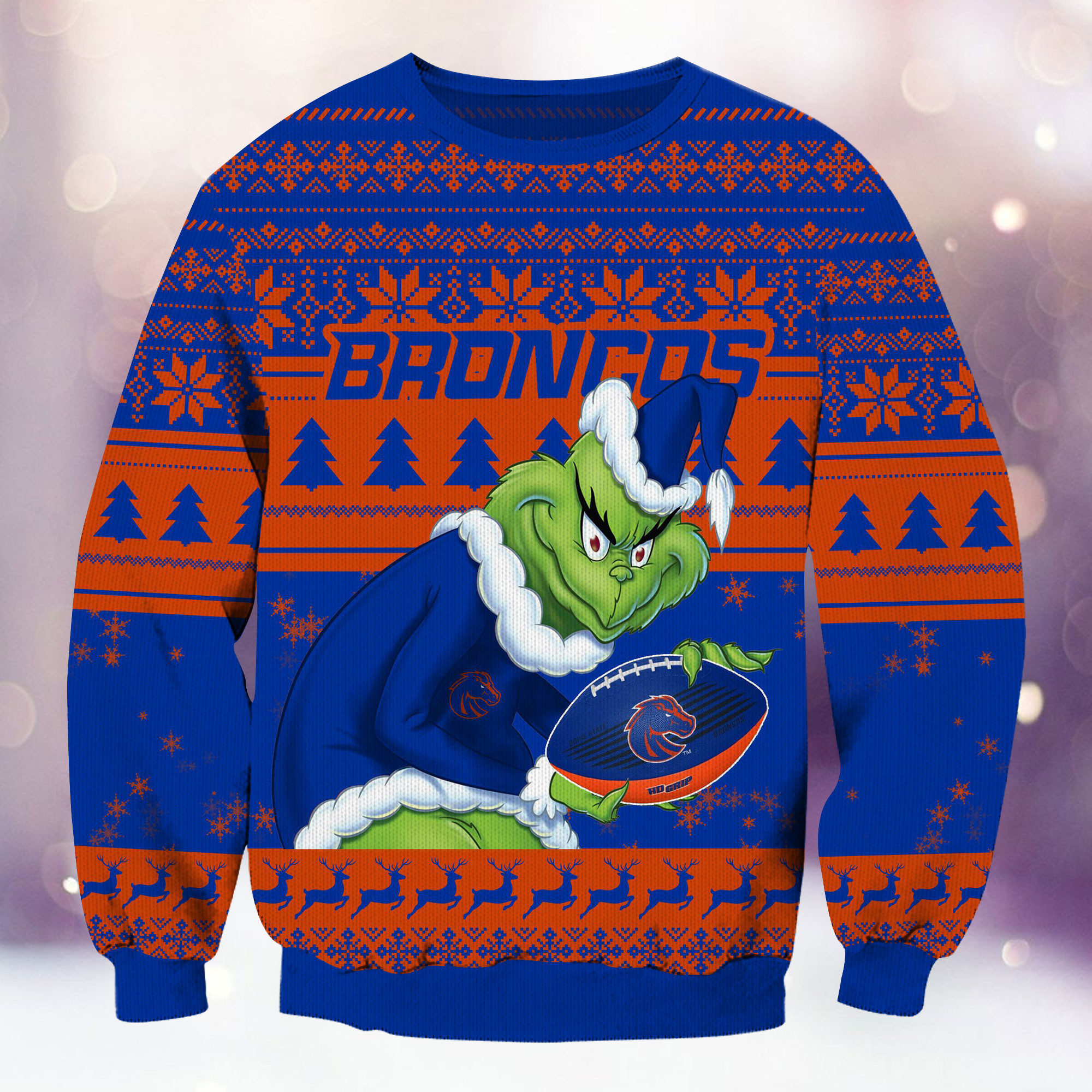 Boise State Broncos Grinch Ugly Christmas Sweater Adult 3D Funny Matching for family - Image 2