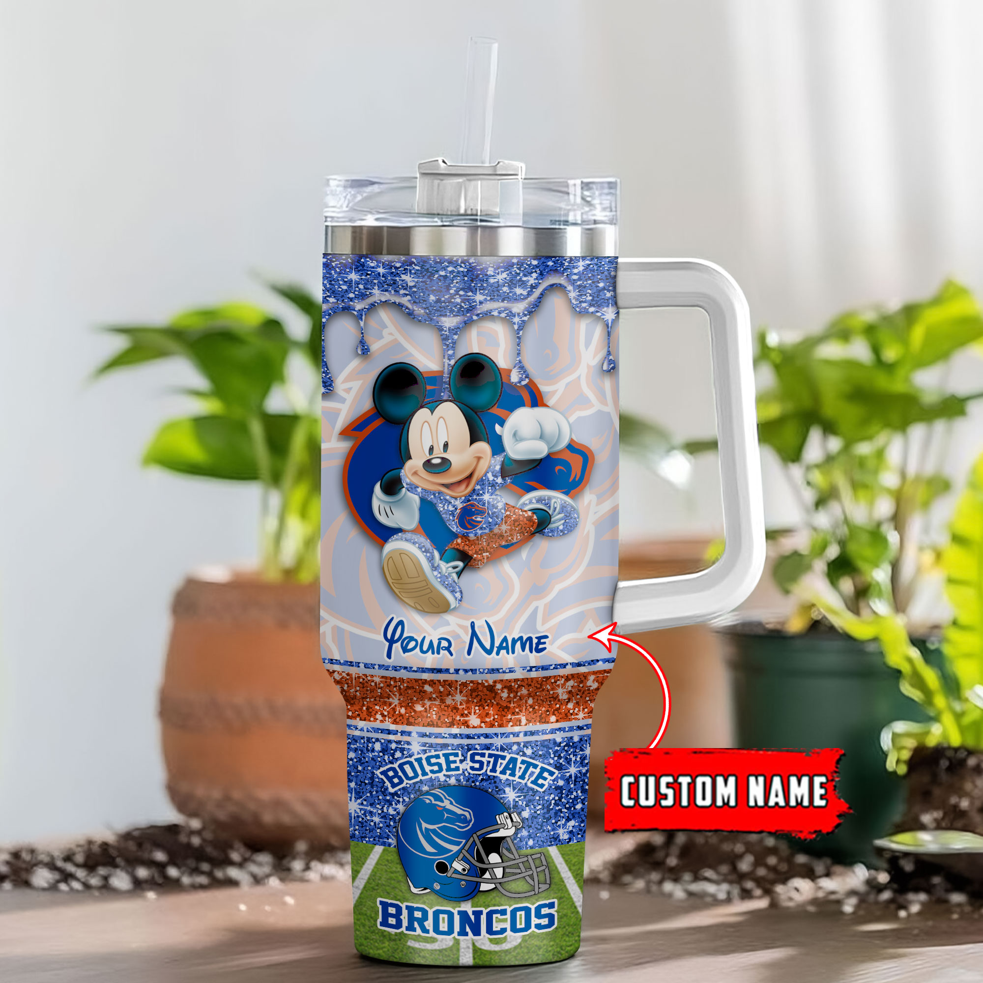 Boise State Broncos NCAA Mickey Mouse Glitter Custom Stanley Cup 40 oz 30 oz Tumbler With HandleTVC230123