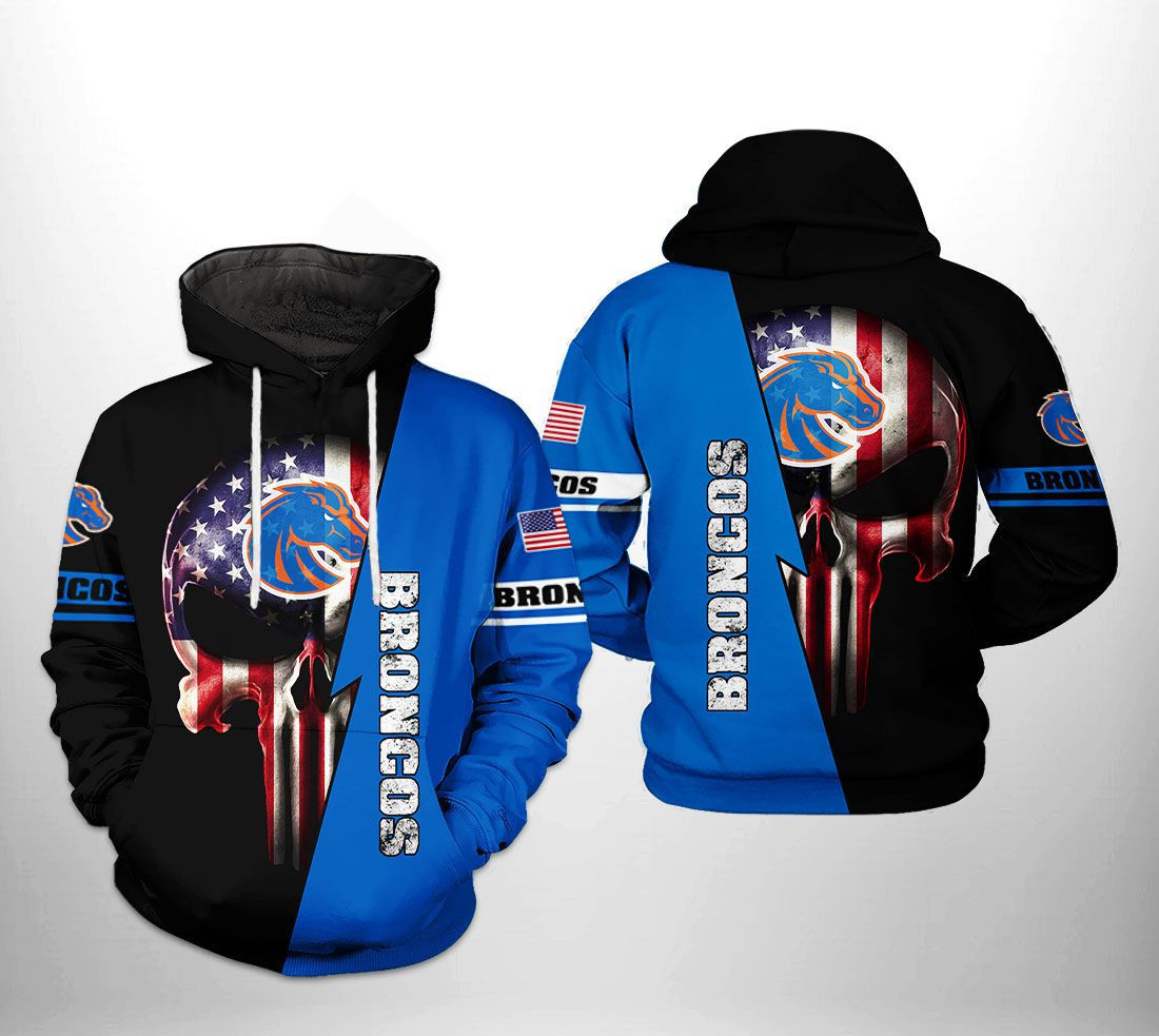 Boise State Broncos NCAA US Flag Skull 3D All Over Print Hoodie, Zip Hoodie