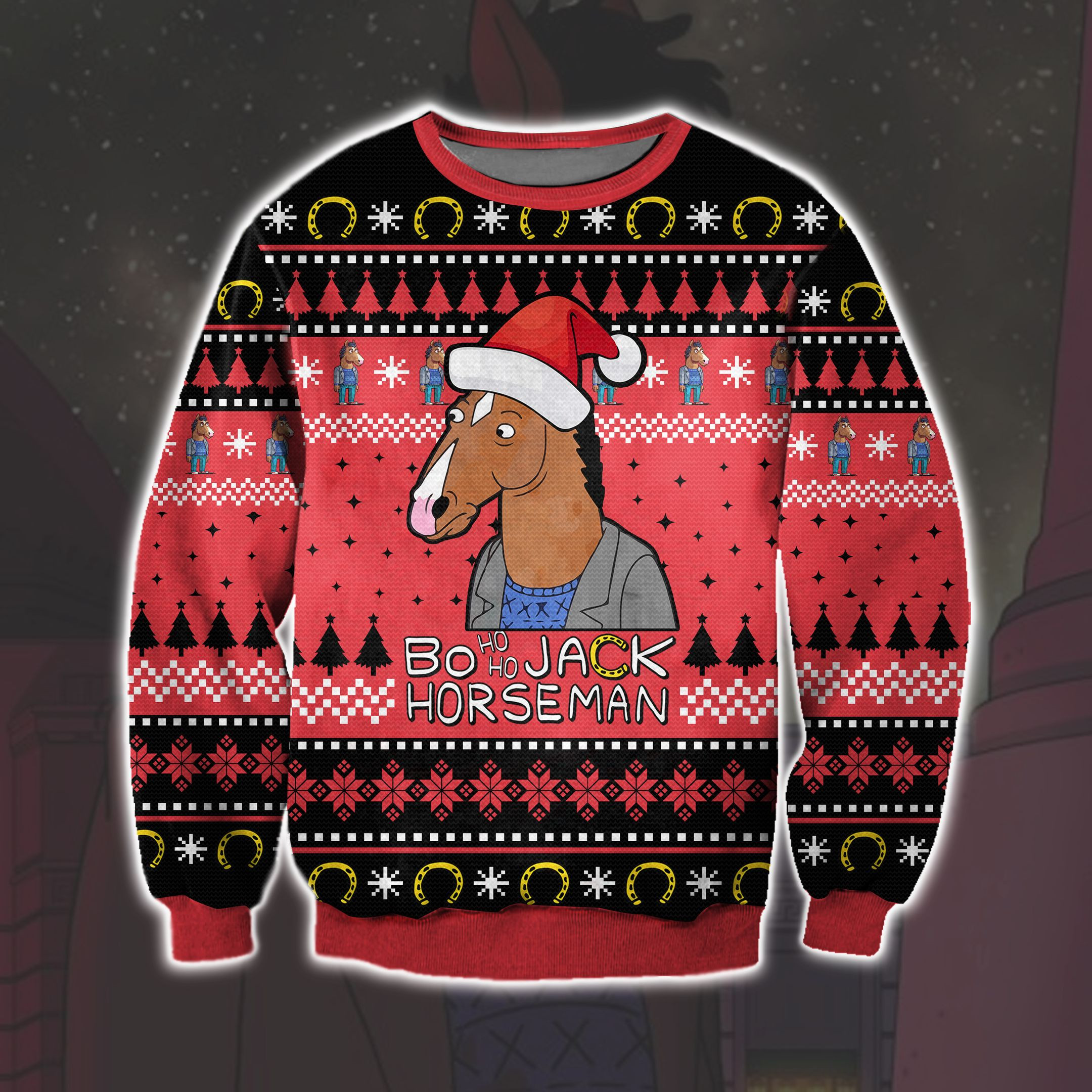 Bojack Horseman 3D Print Ugly Christmas Sweater Adult 3D Funny Matching for family