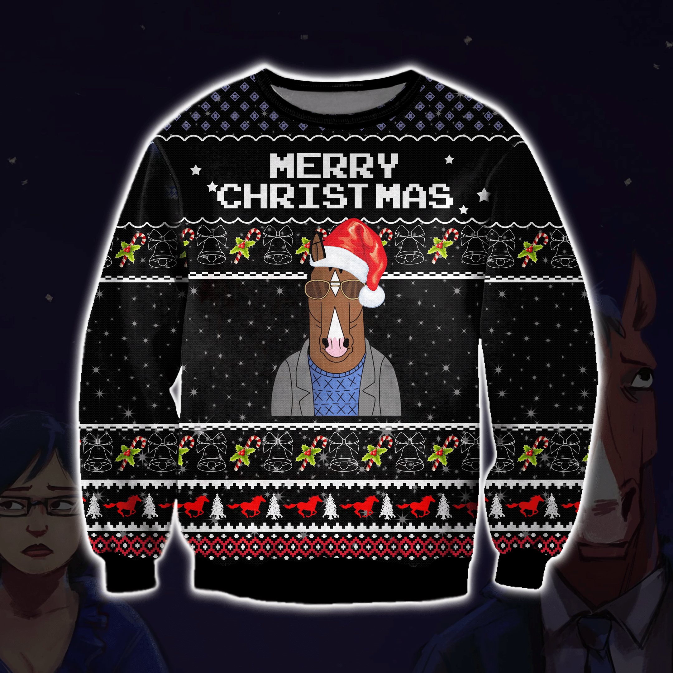 Bojack Horseman Knitting Pattern 3D Print Ugly Christmas Sweater Adult 3D Funny Matching for family