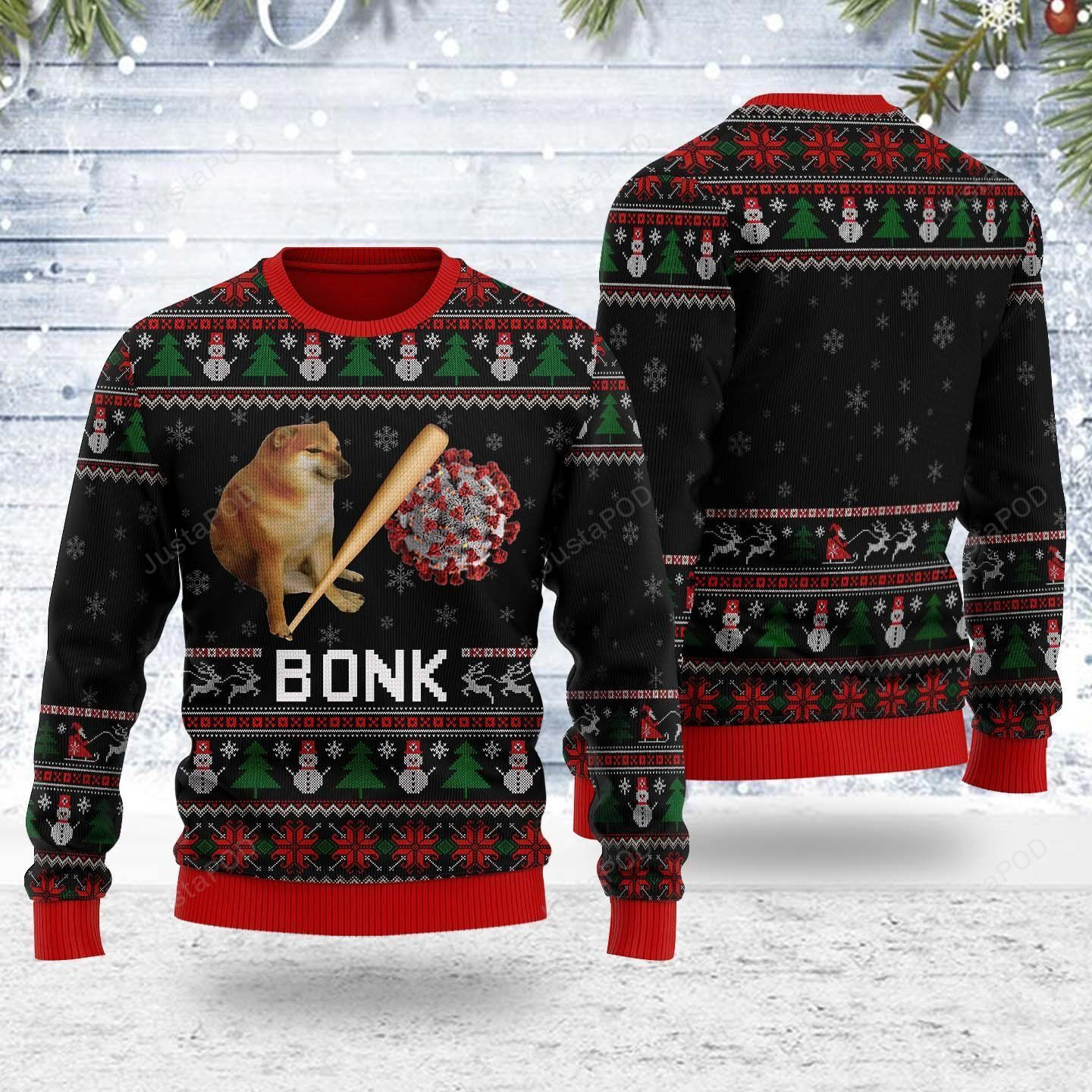 Bonk Coronavirus Meme Ugly Christmas Sweater Adult 3D Funny Matching for family