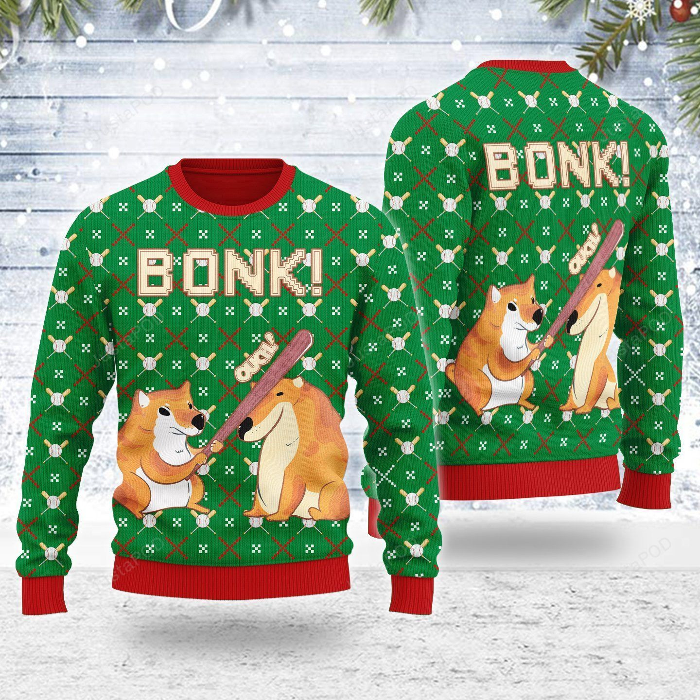 Bonk Dog Ugly Christmas Sweater Adult 3D Funny Matching for family