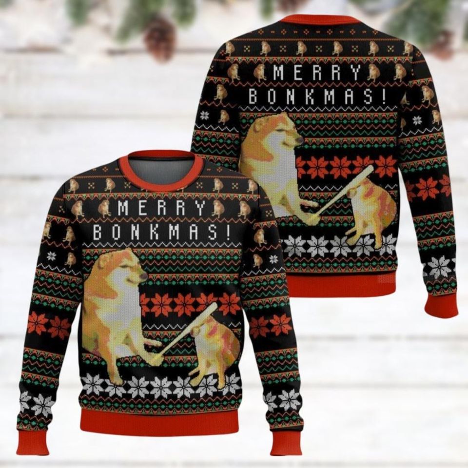 Bonkmas Cheems Doge Meme Ugly Christmas Sweater