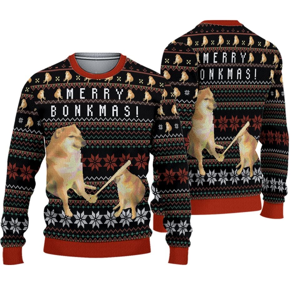 Bonkmas Cheems Doge Meme Ugly Christmas Sweater