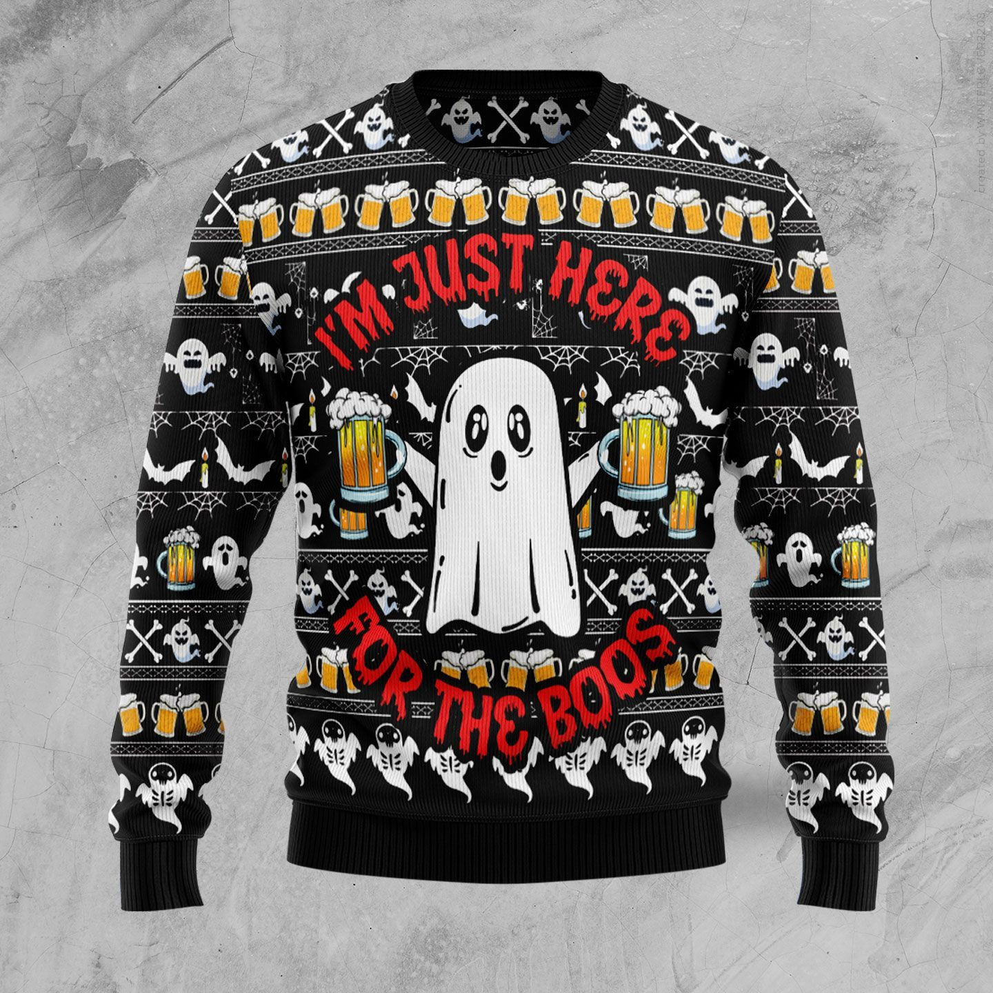 Boo Beer I'M Just Here For The Boos For Unisex Ugly Christmas Sweater Adult 3D Funny Matching for family