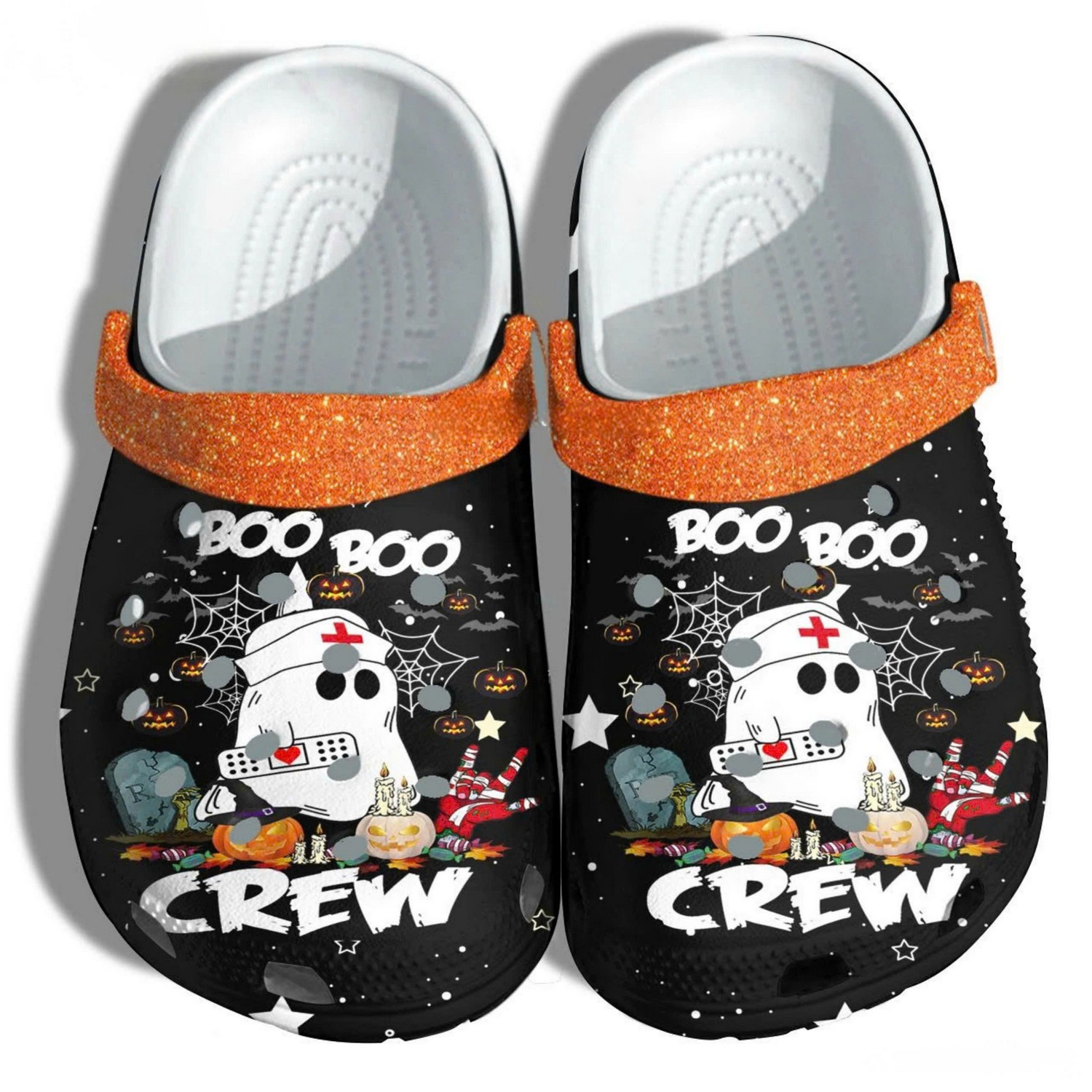 Boo Boo Crew Nurse Treat Or Trick Halloween Pumpkin Crocs Crocband Clogs Shoes Comfortable For Men Women and Kids