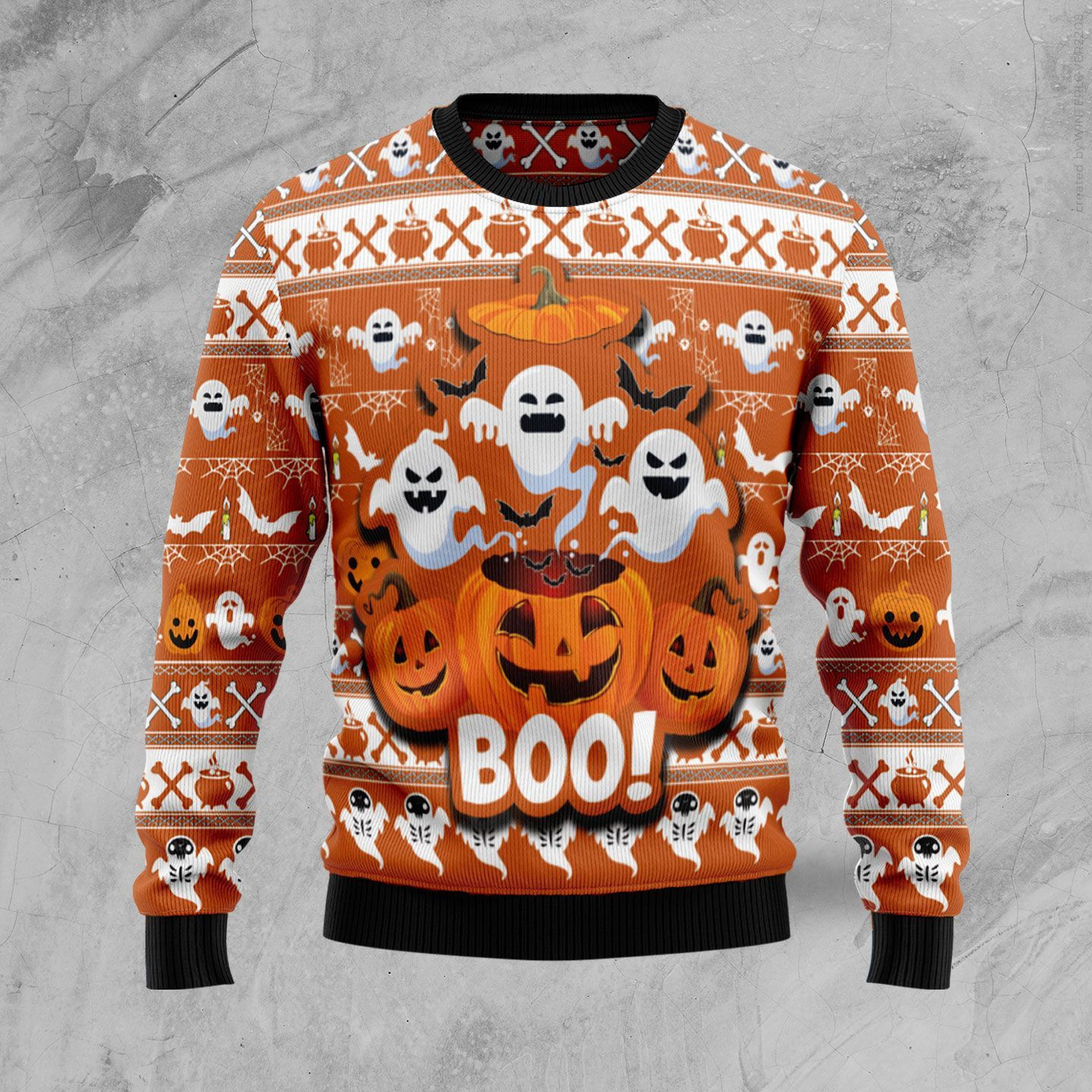 Boo Pumpkin Ugly Christmas Sweater Adult 3D Funny Matching for family