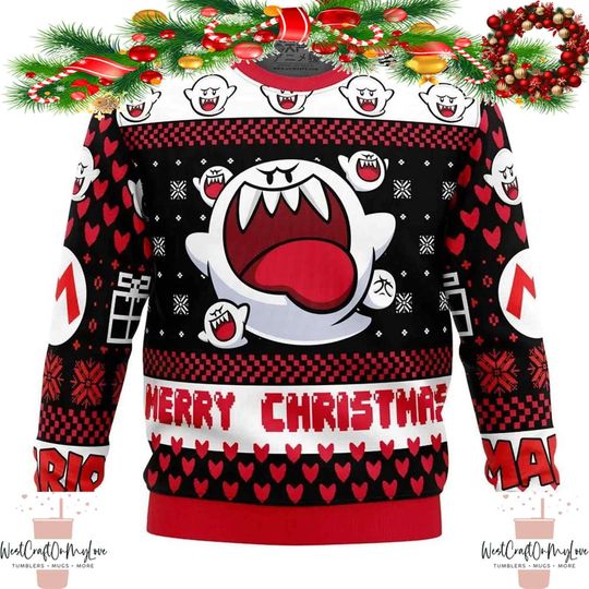 Boo Super M@rio Bros Ugly Sweaters, Christmas Holiday Sweaters 3D - Image 4