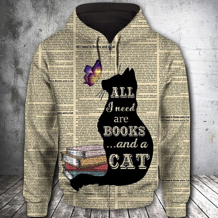 Book And Cat 3D All Over Print Hoodie, Zip Hoodie