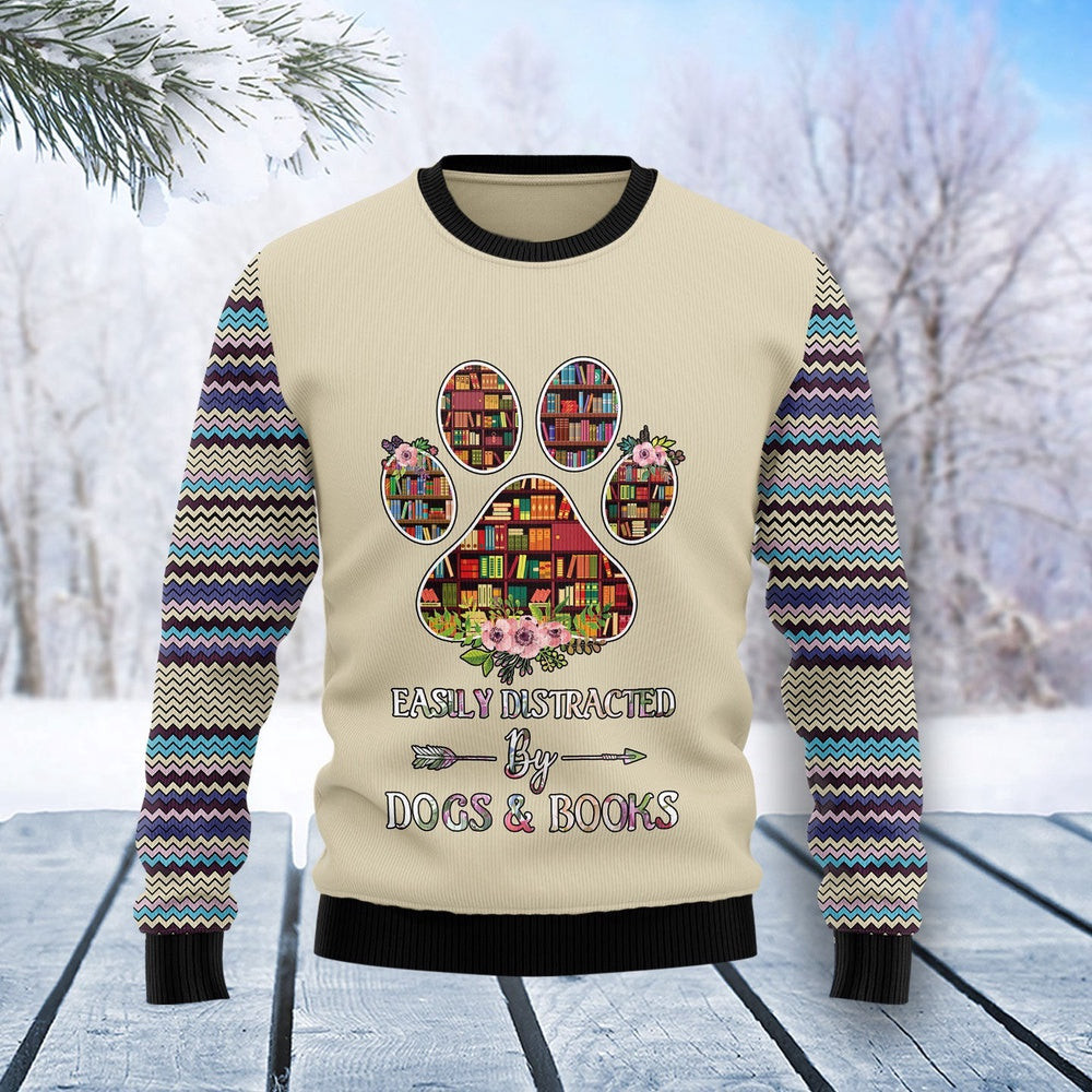 Book And Dogs Unisex Sweater for Couples, Friends, Funny Family Christmas Gift
