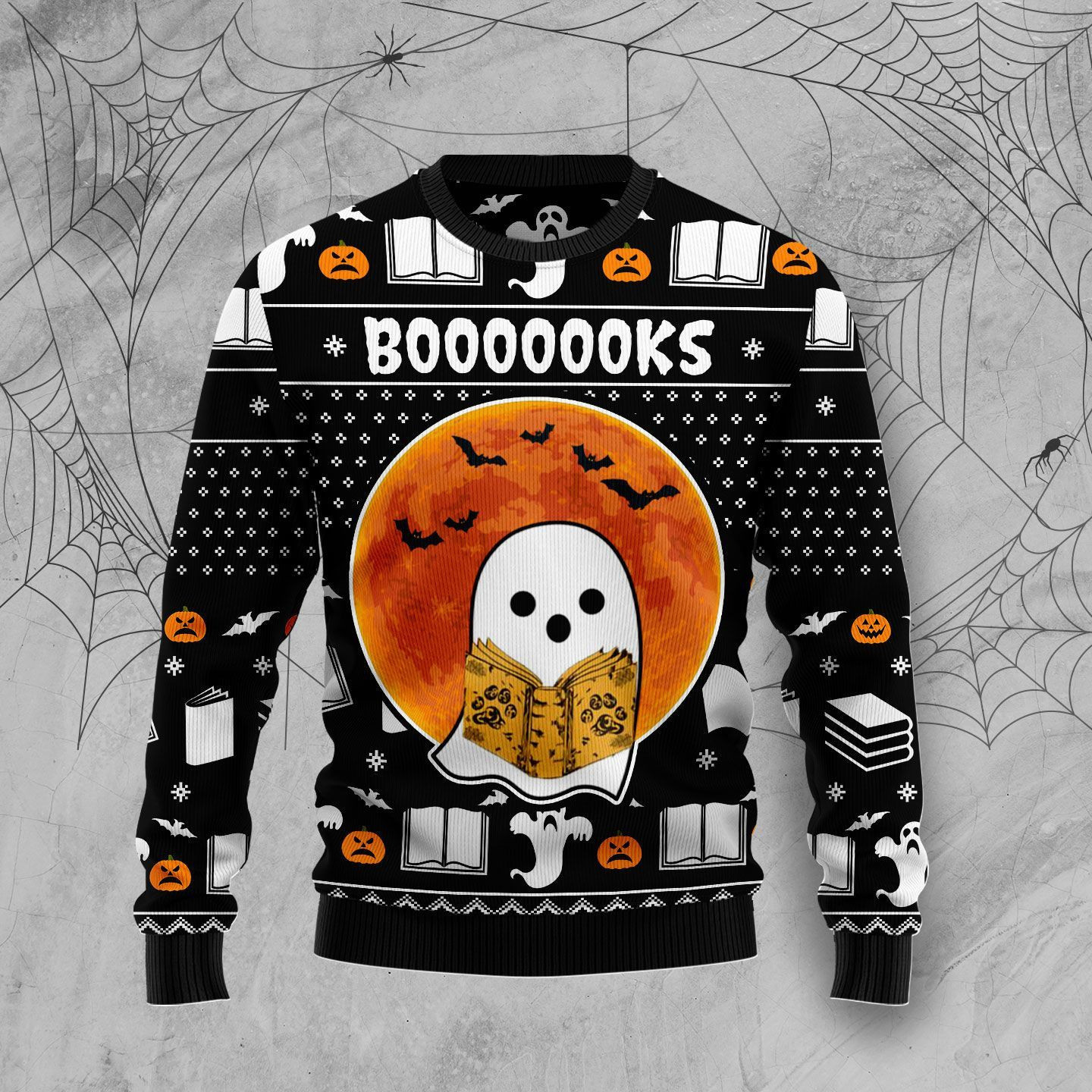 Book Boo Halloween For Unisex Ugly Christmas Sweater Adult 3D Funny Matching for family
