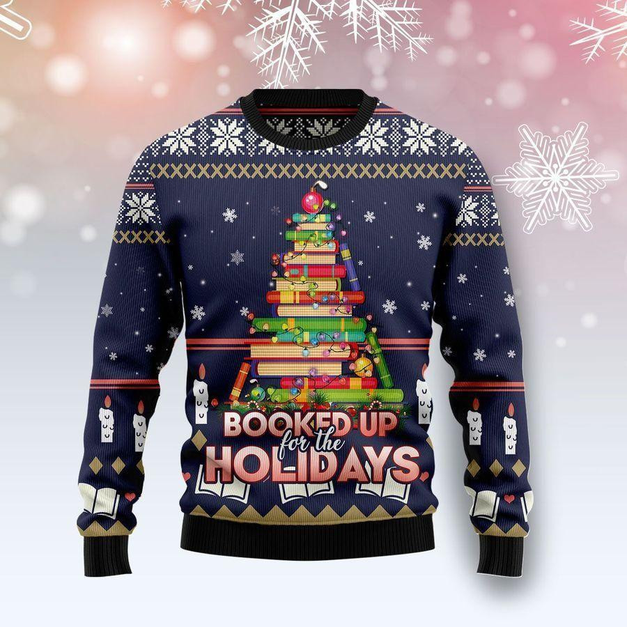 Book Christmas Tree Ugly Christmas Sweater Adult 3D Funny Matching for family