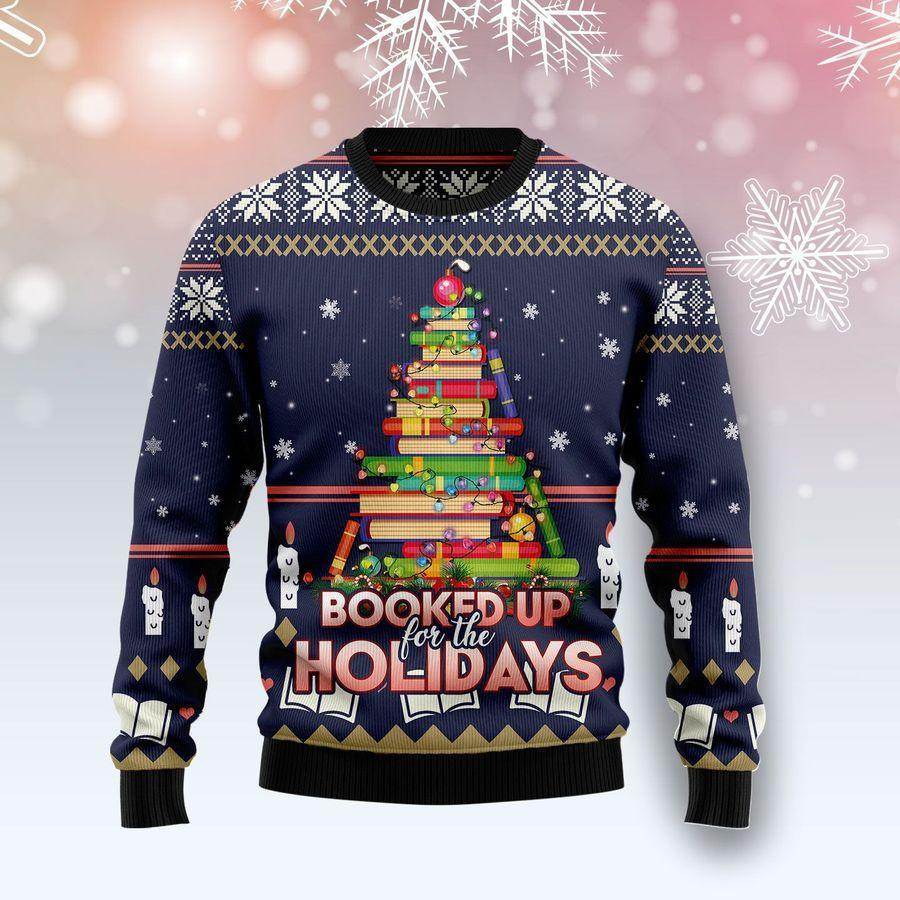 Book Christmas Tree Ugly Christmas Sweater Adult 3D Funny Matching for family