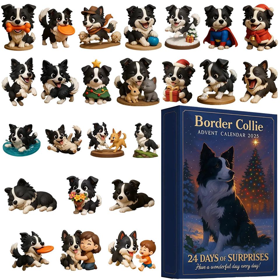 Border Collie Advent Calendar 2025, 24 Day Dog Calendar : Vintage Christmas Ornament Countdown