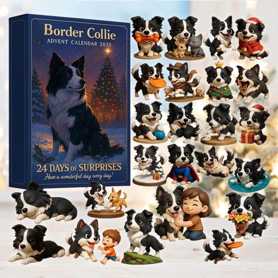 Border Collie Advent Calendar 2025, Mini Dog Figurine Set, Christmas Countdown Gift, Puppy Lover Decor, 24 Day Holiday Toy