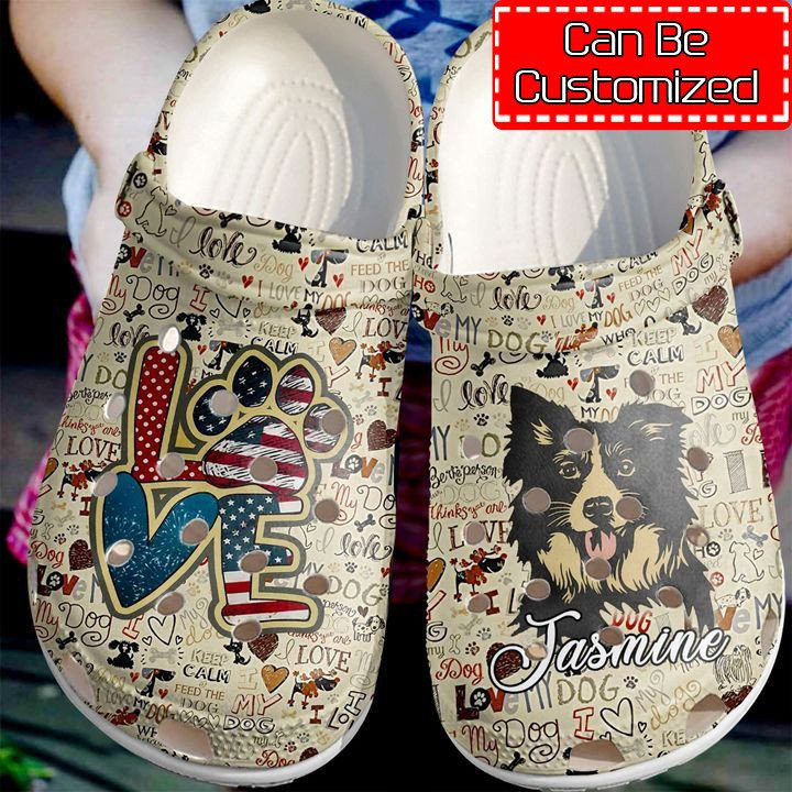 Border Collie Personalized Love Vintage clog Shoes Dog