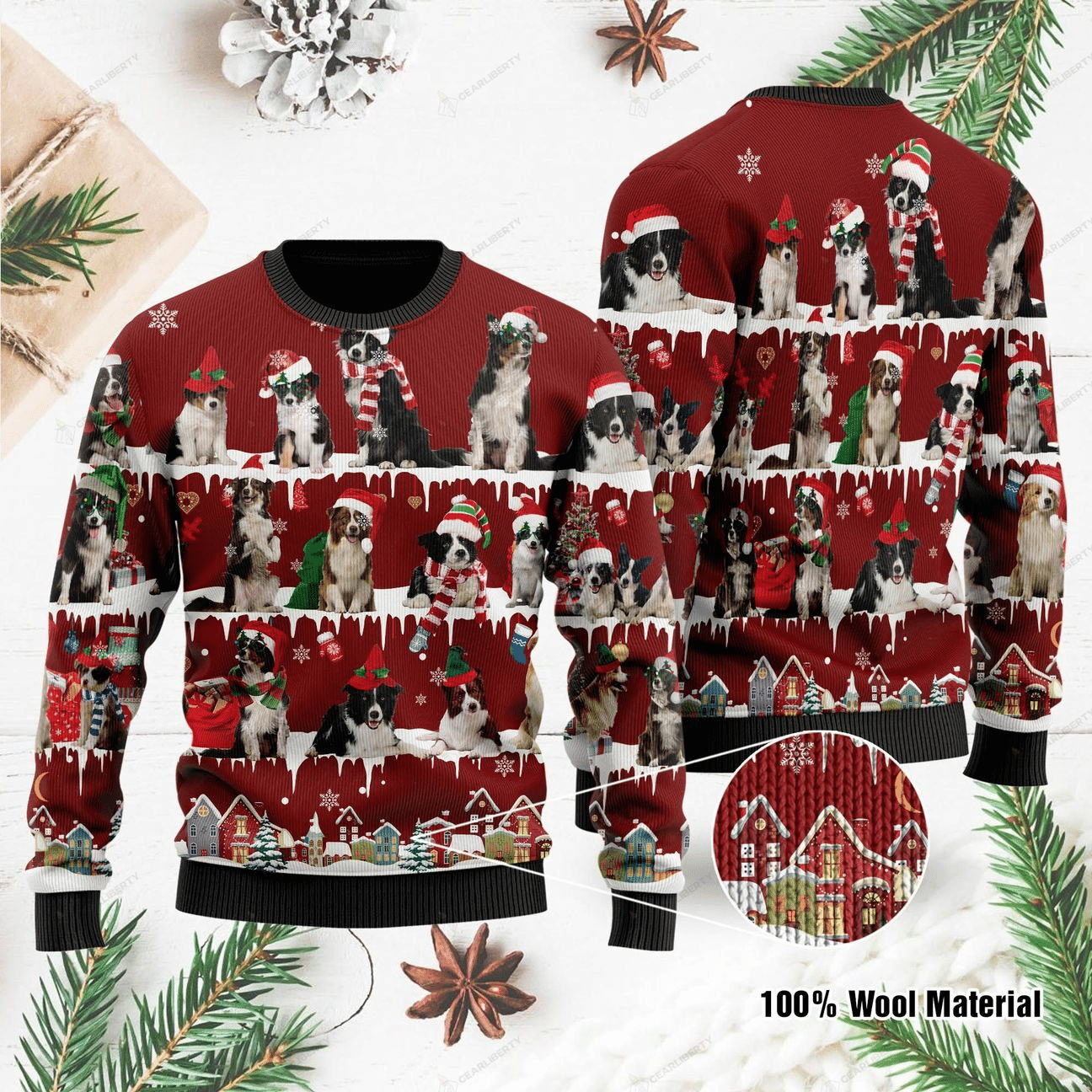 Border Collie Ugly Christmas Sweater Adult 3D Funny Matching for family