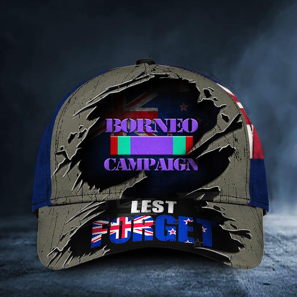 Borneo Campaign Lest Forget New Zealand Flag Hat Anzac Day Patriots Hats Mens Trucker Hats Custom Hats Gifts For Men & Women