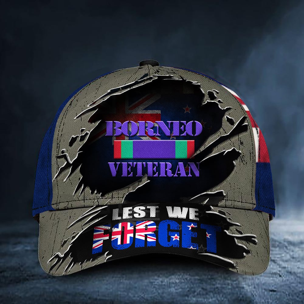 Borneo Veteran Lest We Forget New Zealand Flag Hat Remembrance Day Military Caps Men Trucker Hats Custom Hats Gifts For Men & Women