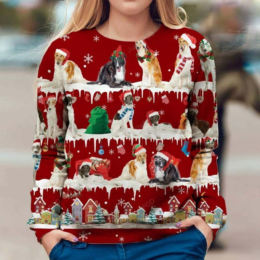 Borzoi Dog Christmas Ugly Christmas Sweater Adult 3D Funny Matching for family