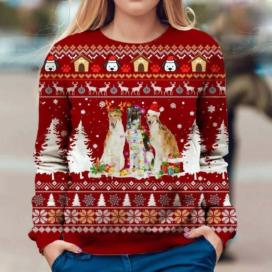 Borzoi Ugly Christmas Sweater Adult 3D Funny Matching for family
