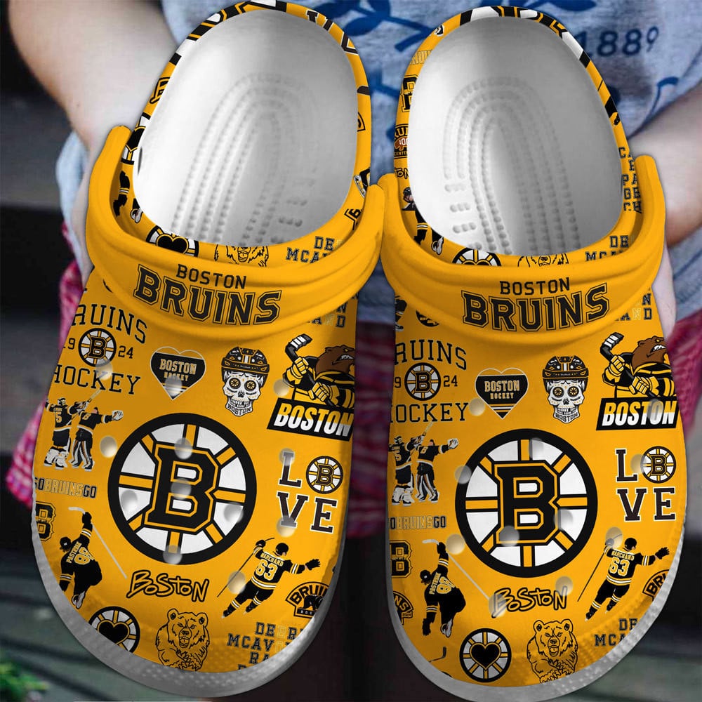 Boston Bruins NHL Sport Crocs Crocband Clogs Shoes Comfortable For Men Women and Kids