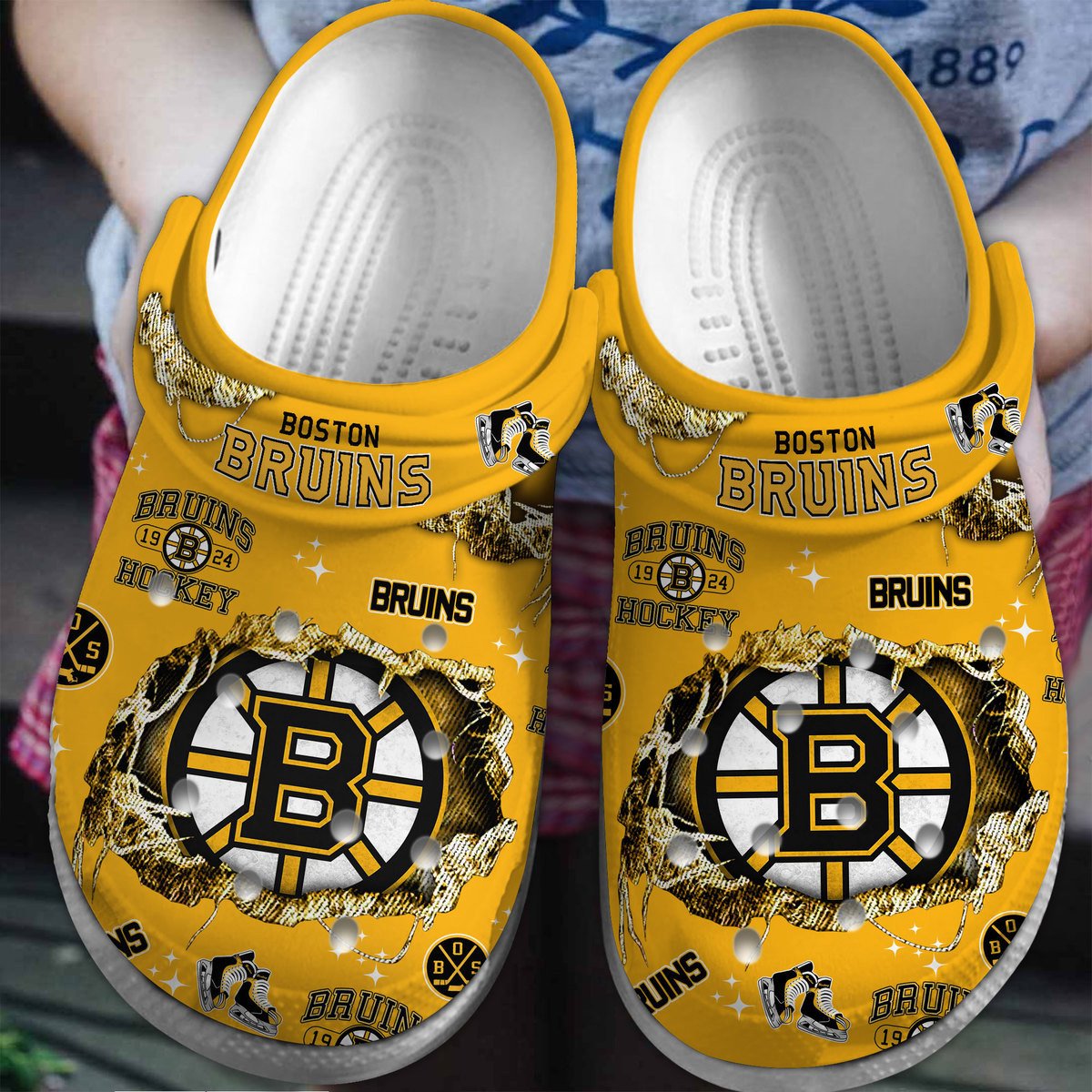 Boston Bruins NHL Sport Crocs Crocband Clogs Shoes Comfortable For Men Women and Kids