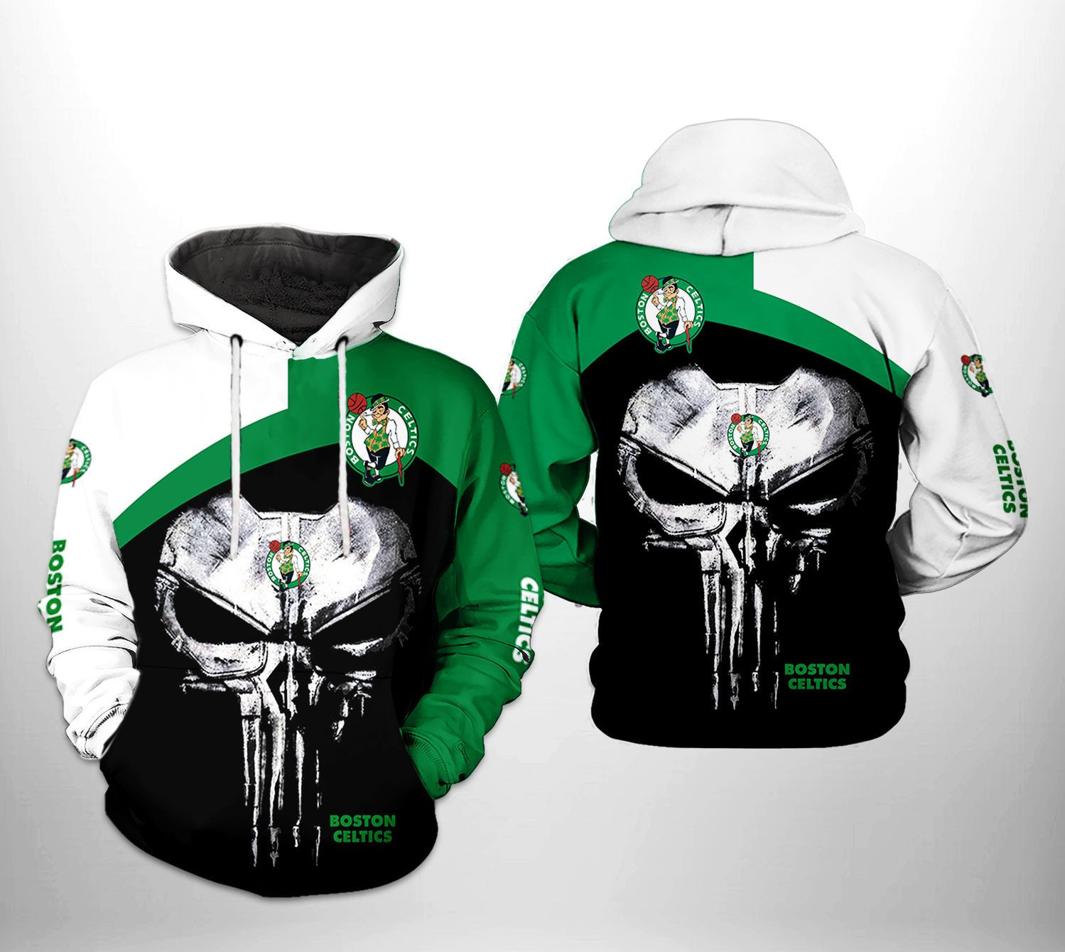 Boston Celtics NBA Skull Punisher Team 3D All Over Print Hoodie, Zip Hoodie