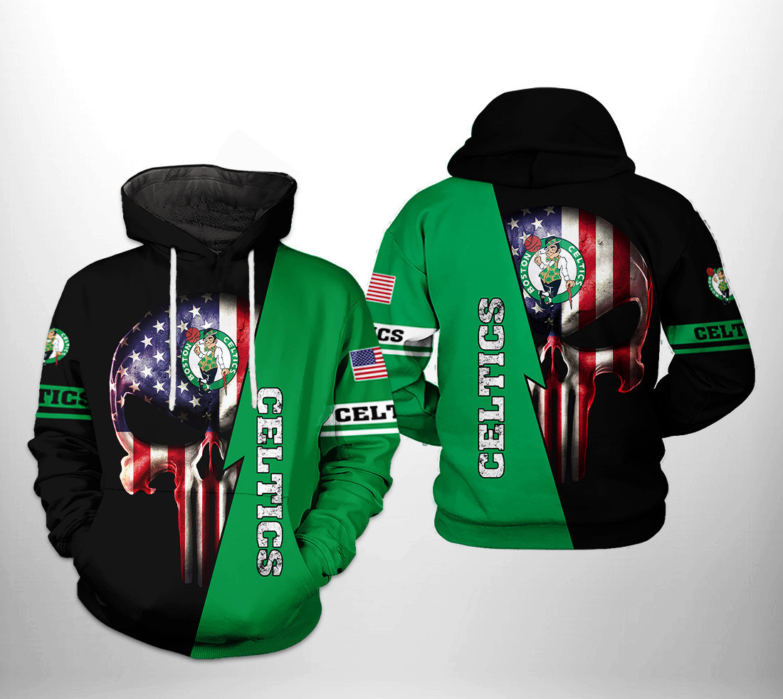 Boston Celtics NBA US Flag Skull Team 3D All Over Print Hoodie, Zip Hoodie