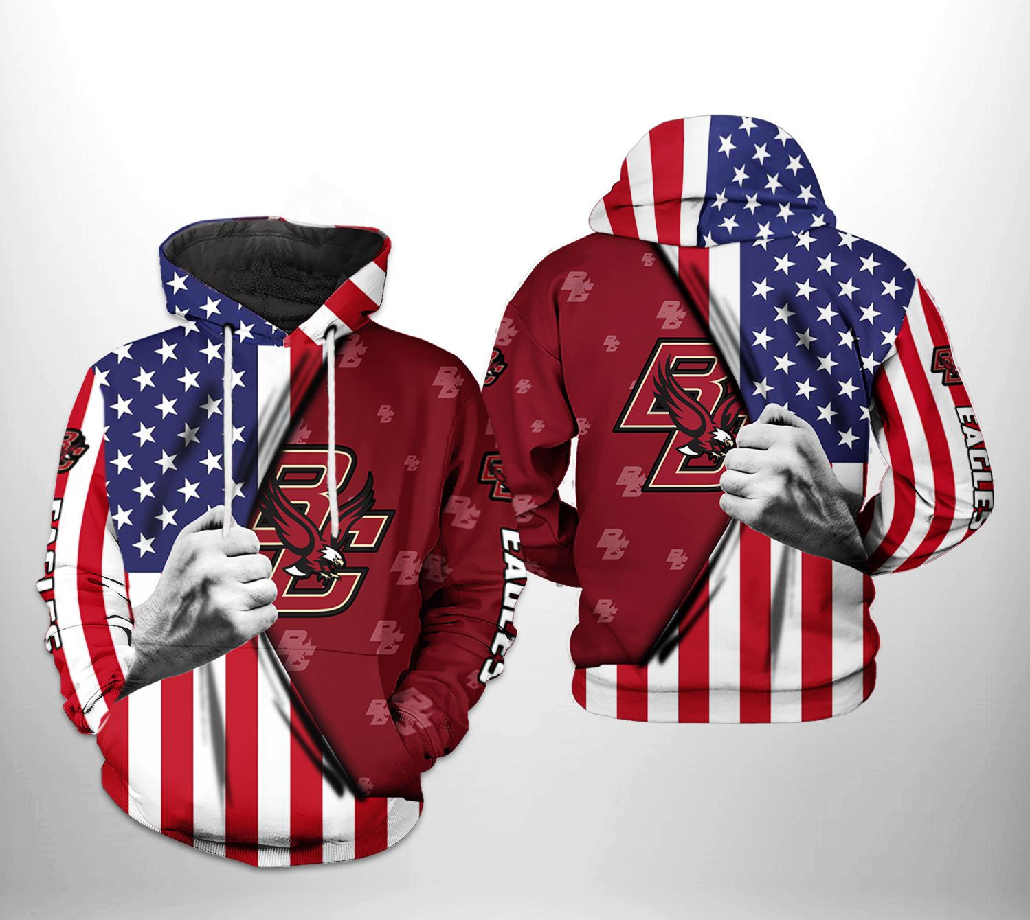 Boston College Eagles NCAA US FLag 3D All Over Print Hoodie, Zip Hoodie